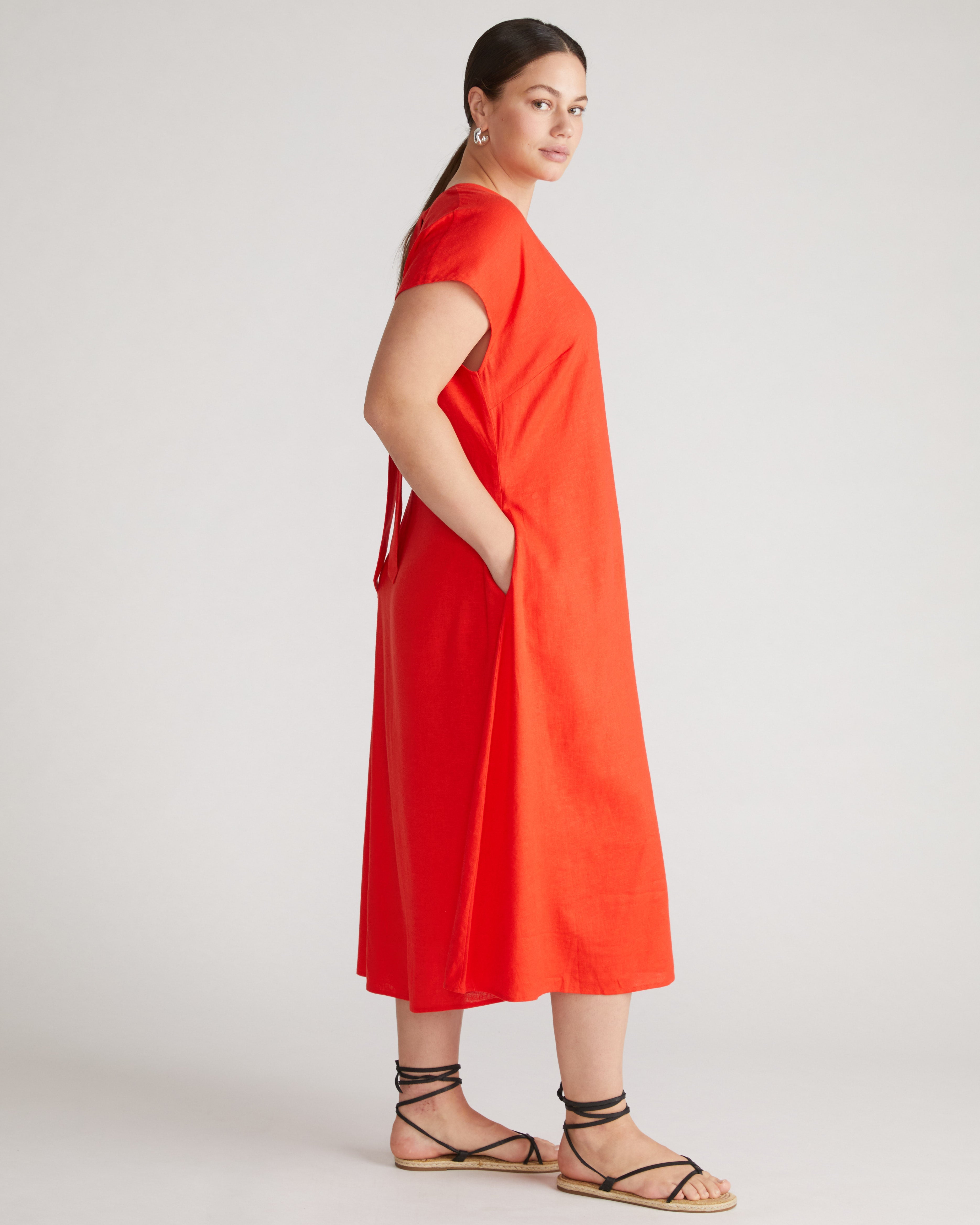 Louvre Bow Back Linen Blend Dress - Shoreline Sunset