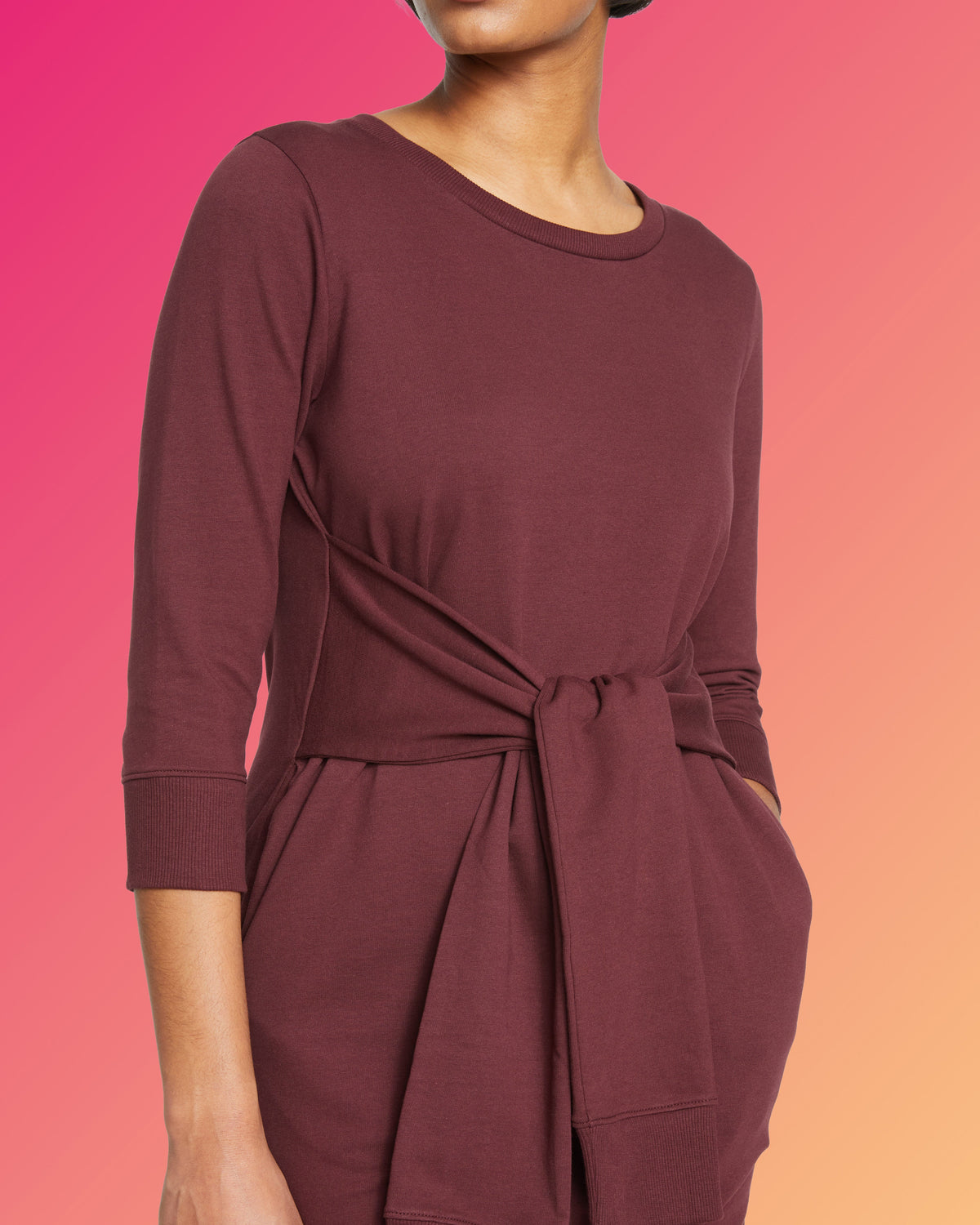 Misa Tie Sweatshirt Dress - Black Cherry
