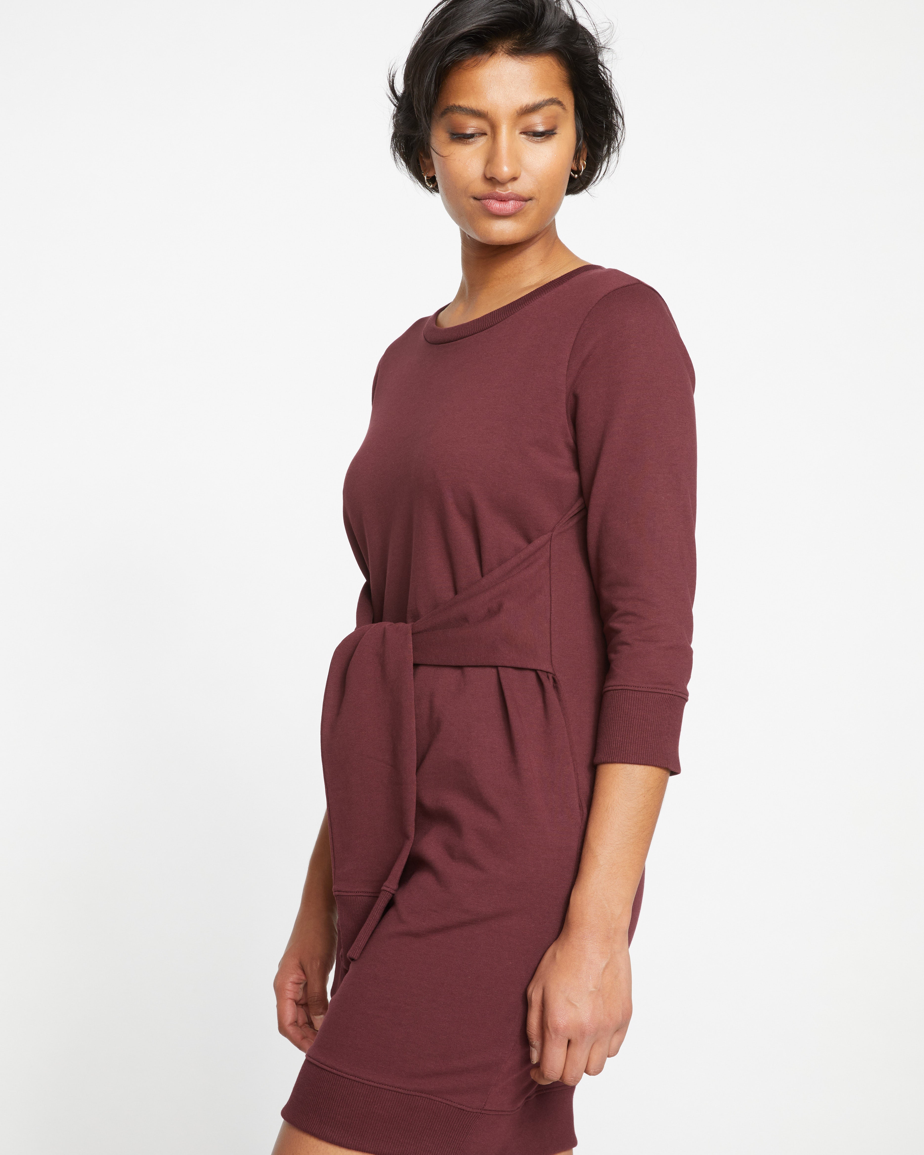 Misa Tie Sweatshirt Dress - Black Cherry