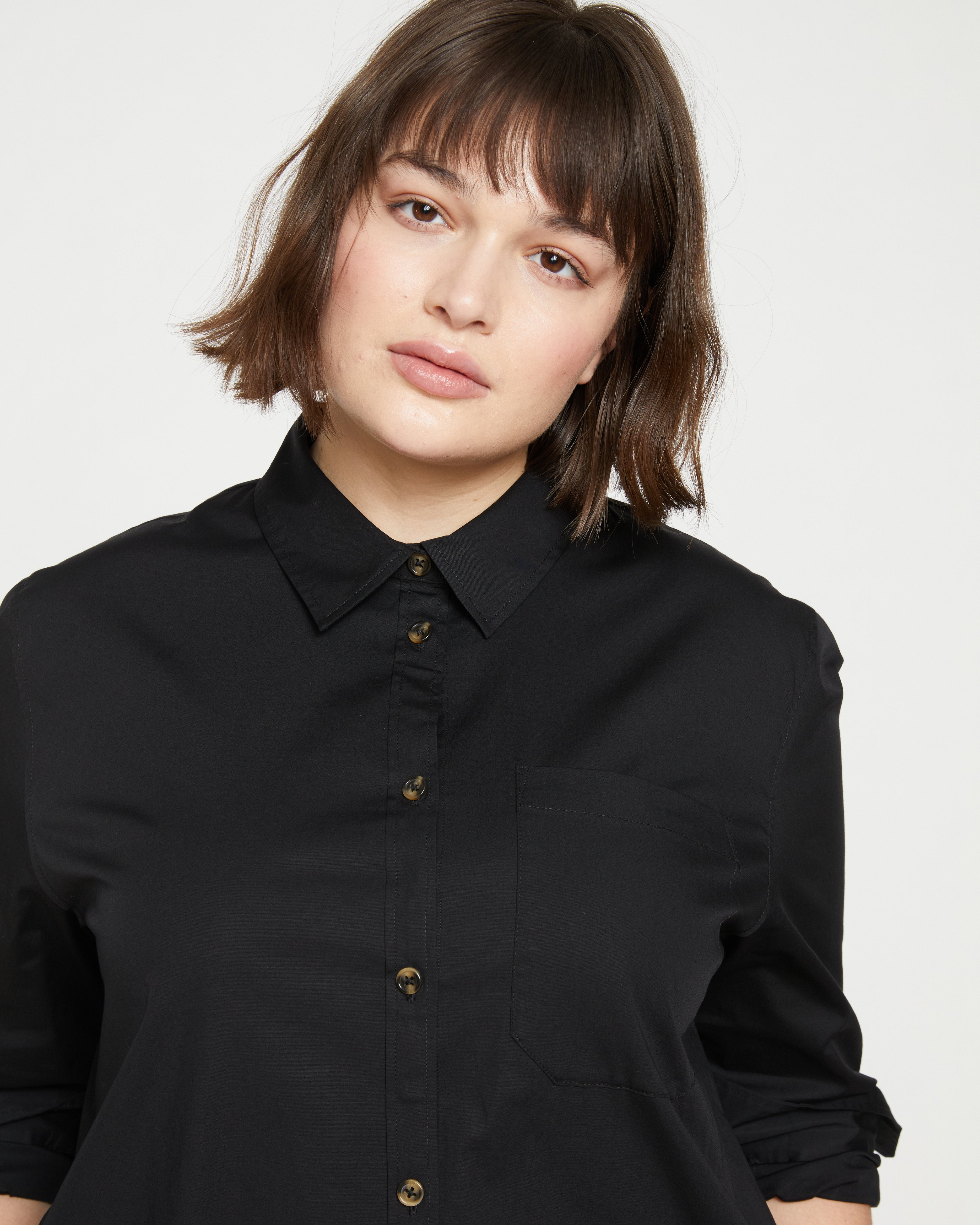 Odeon Stretch Poplin Shirtdress - Black
