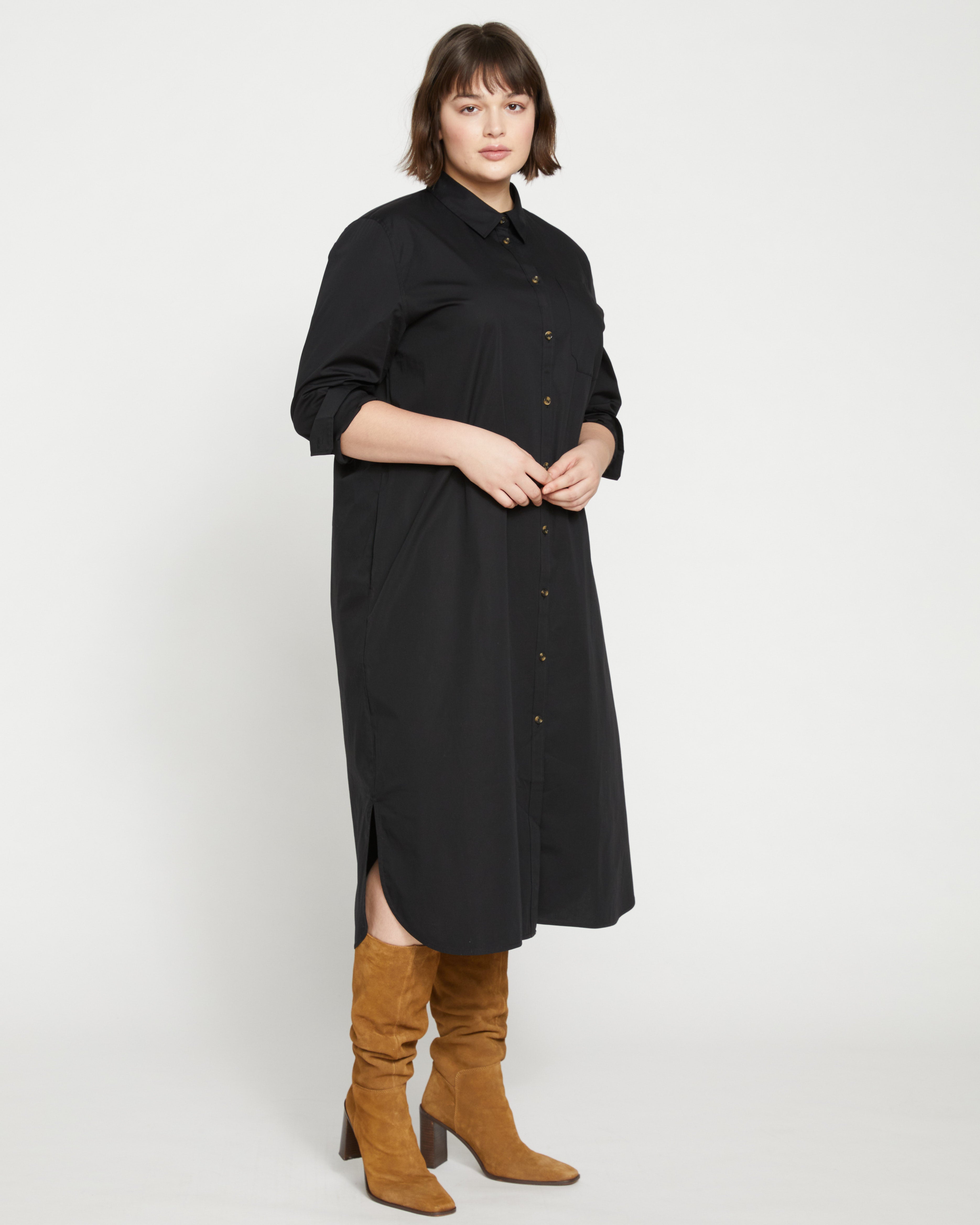 Odeon Stretch Poplin Shirtdress - Black