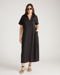 Padma Polo Neck Linen Blend Dress - Black