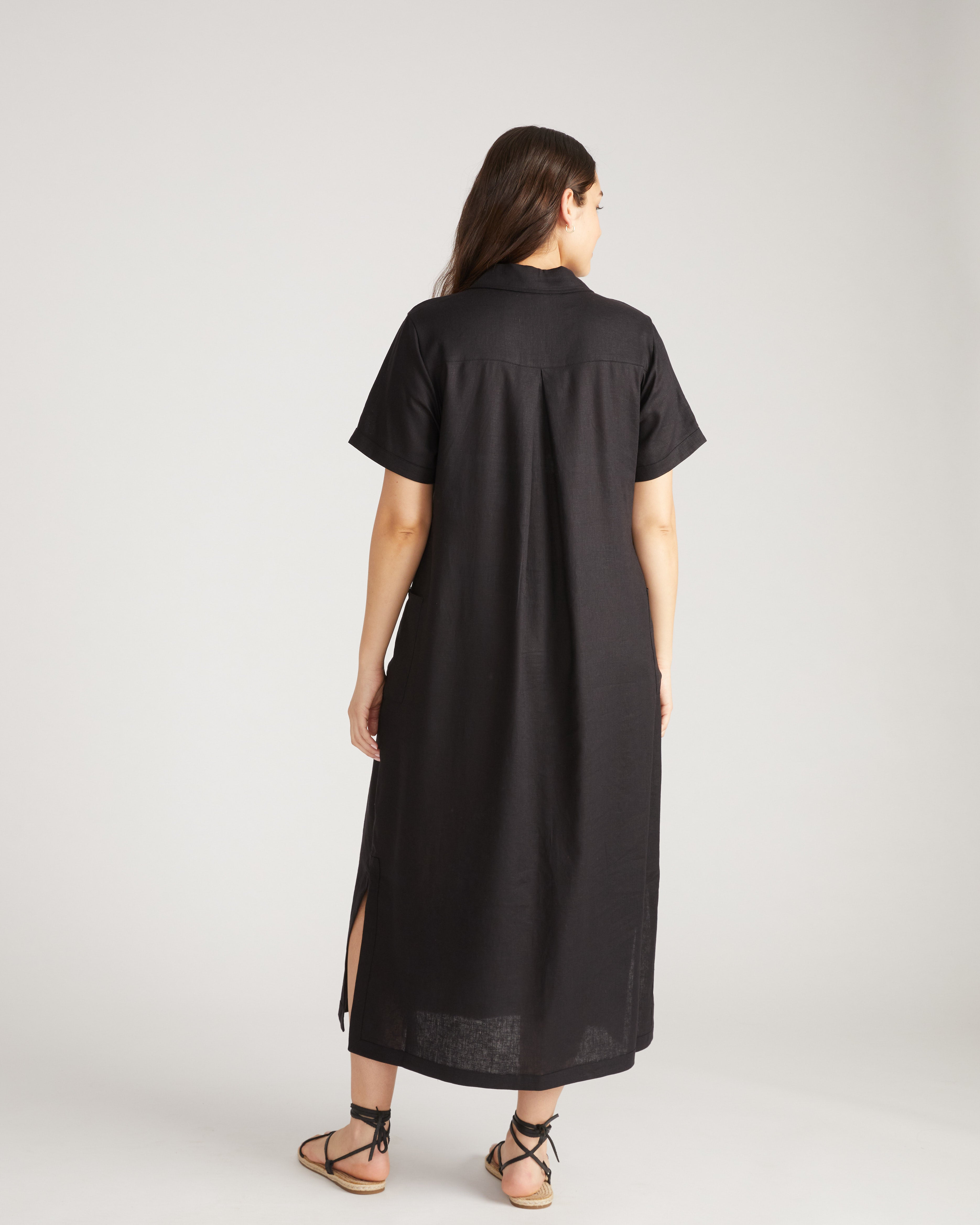 Padma Polo Neck Linen Blend Dress - Black