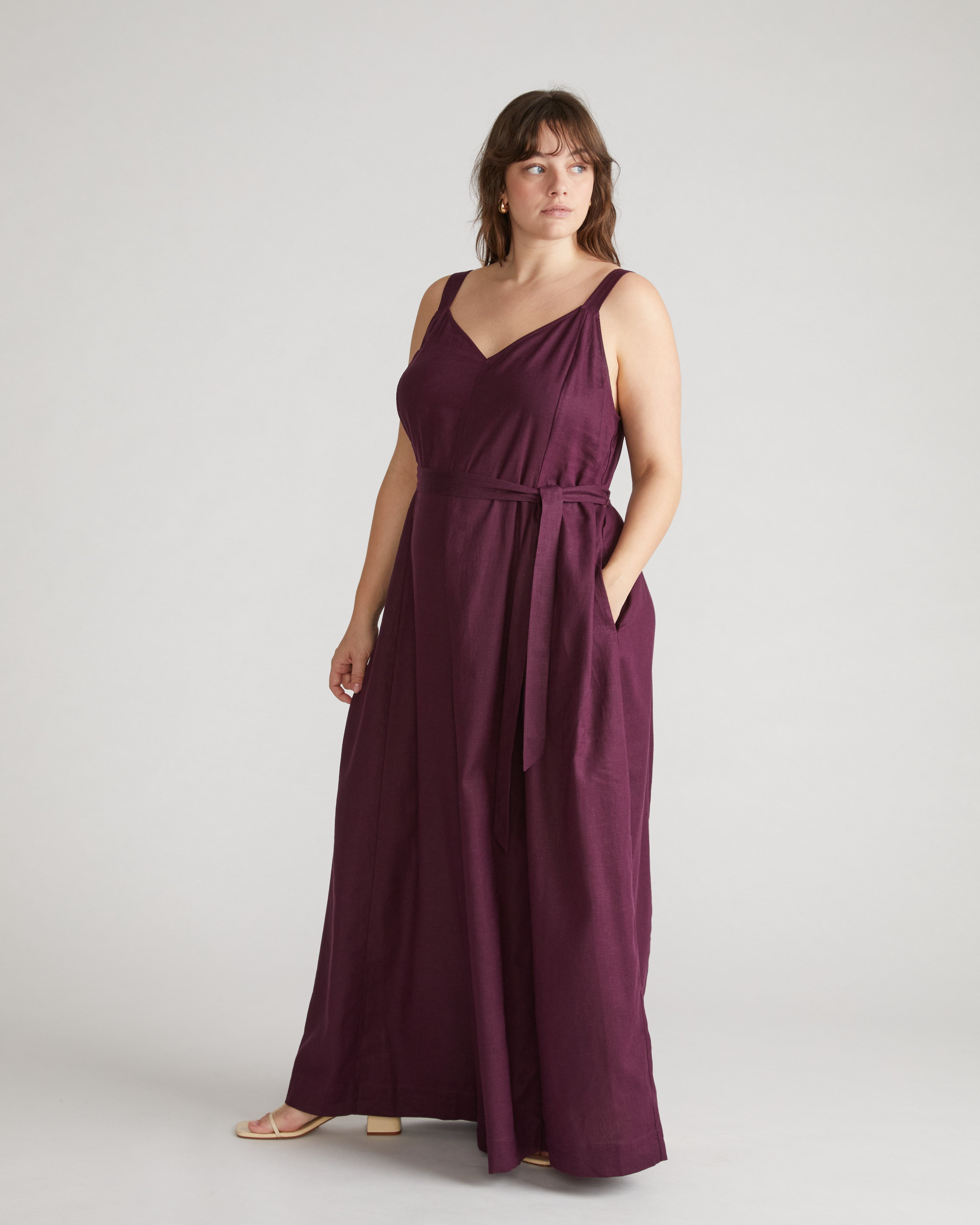 Promenade Linen Blend Jumpsuit - Acai