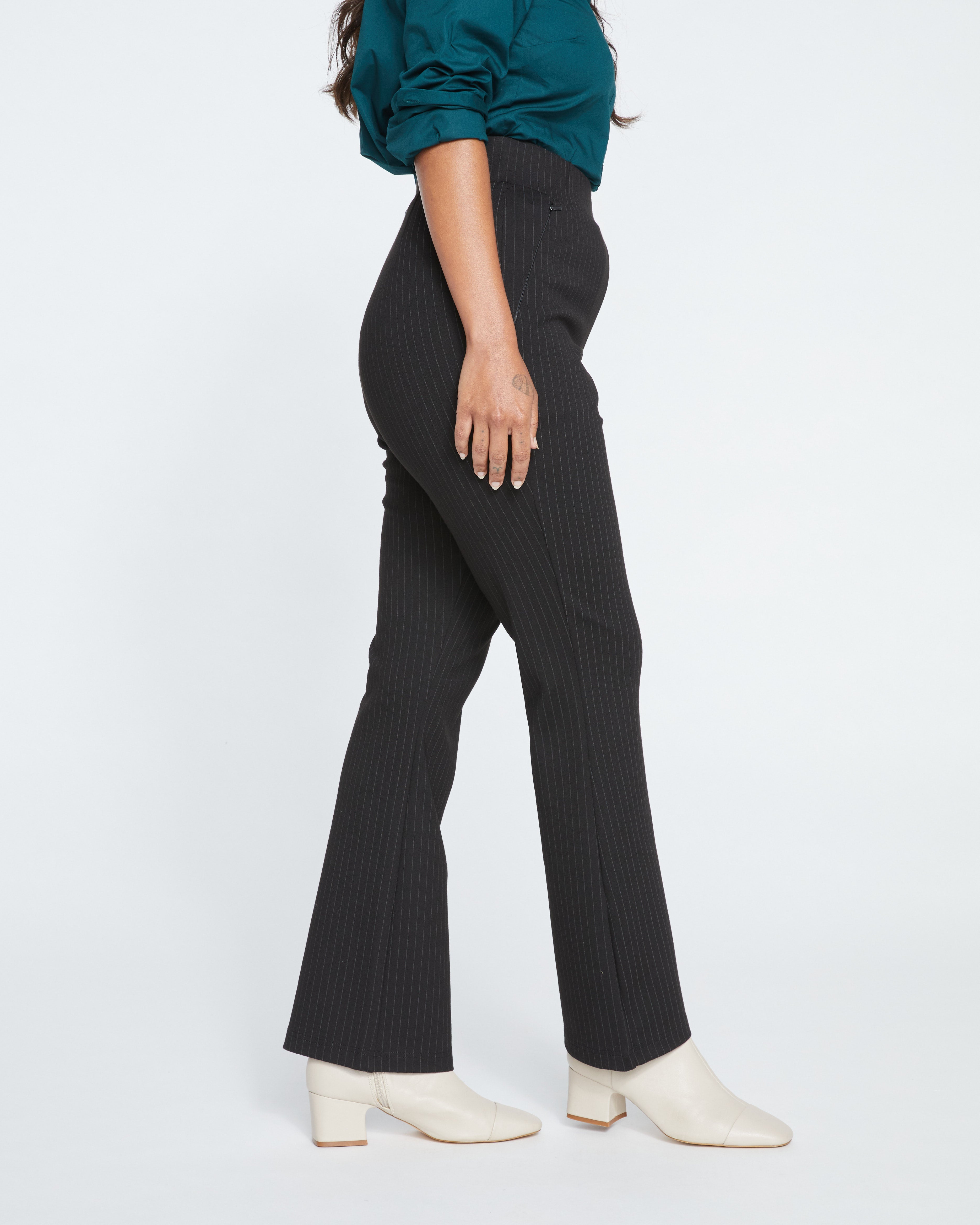 Pull On Bootcut Ponte Pants - Slate Pinstripe