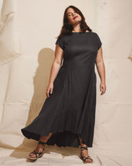 Sunset Linen Blend Flounce Dress - Black