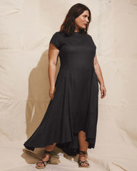 Sunset Linen Blend Flounce Dress - Black