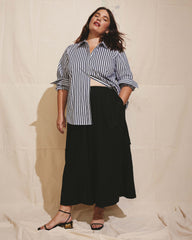 Palazzo Cargo Linen Blend Pant - Black