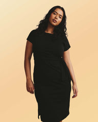 Crescent Breton Stripe Knot Dress - Solid Black