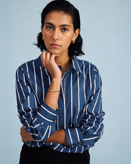 Elbe Stretch Poplin Shirt Classic Fit - Ensign Blue/White Stripe