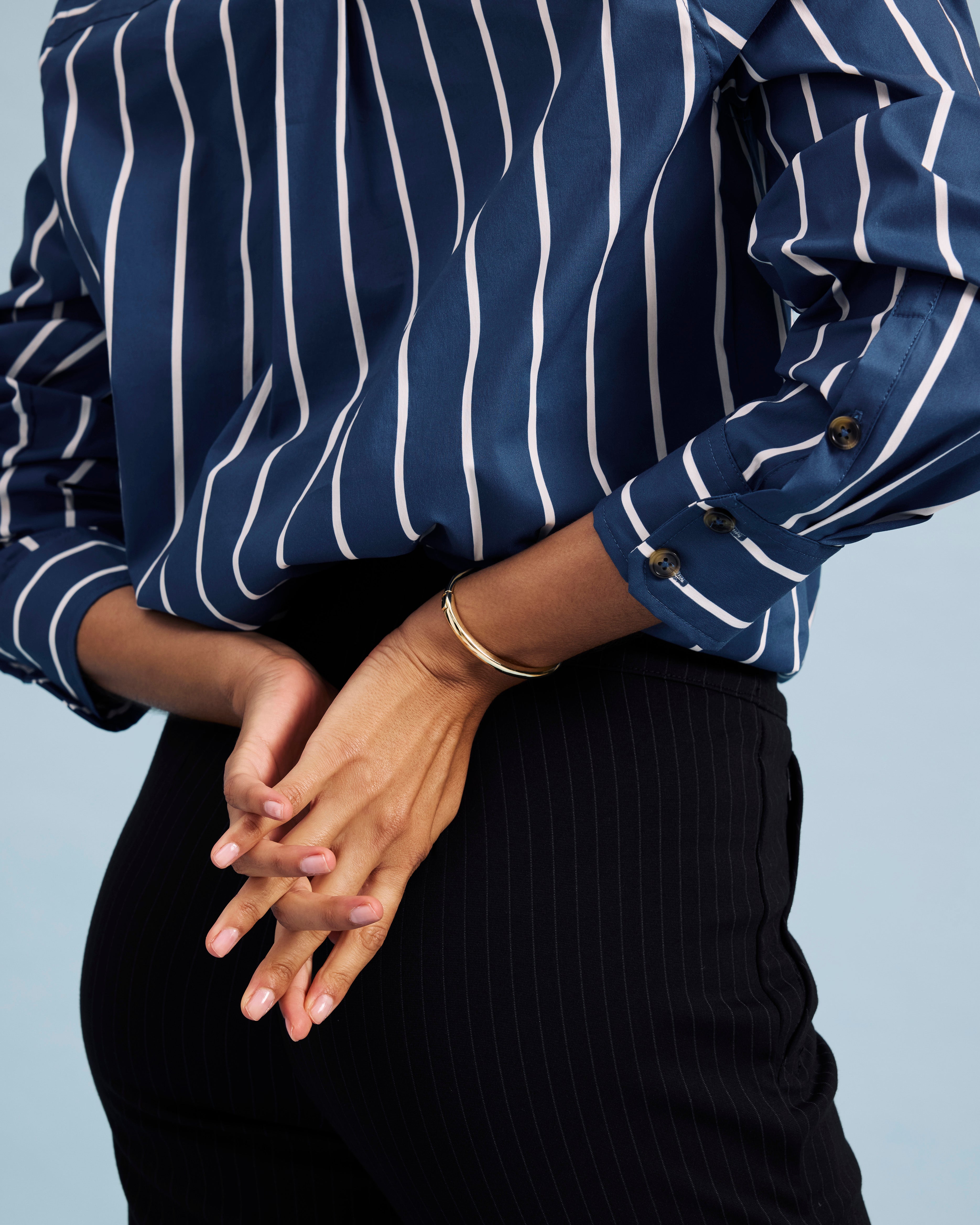 Elbe Popover Stretch Poplin Shirt Classic Fit - Ensign Blue/White Stripe