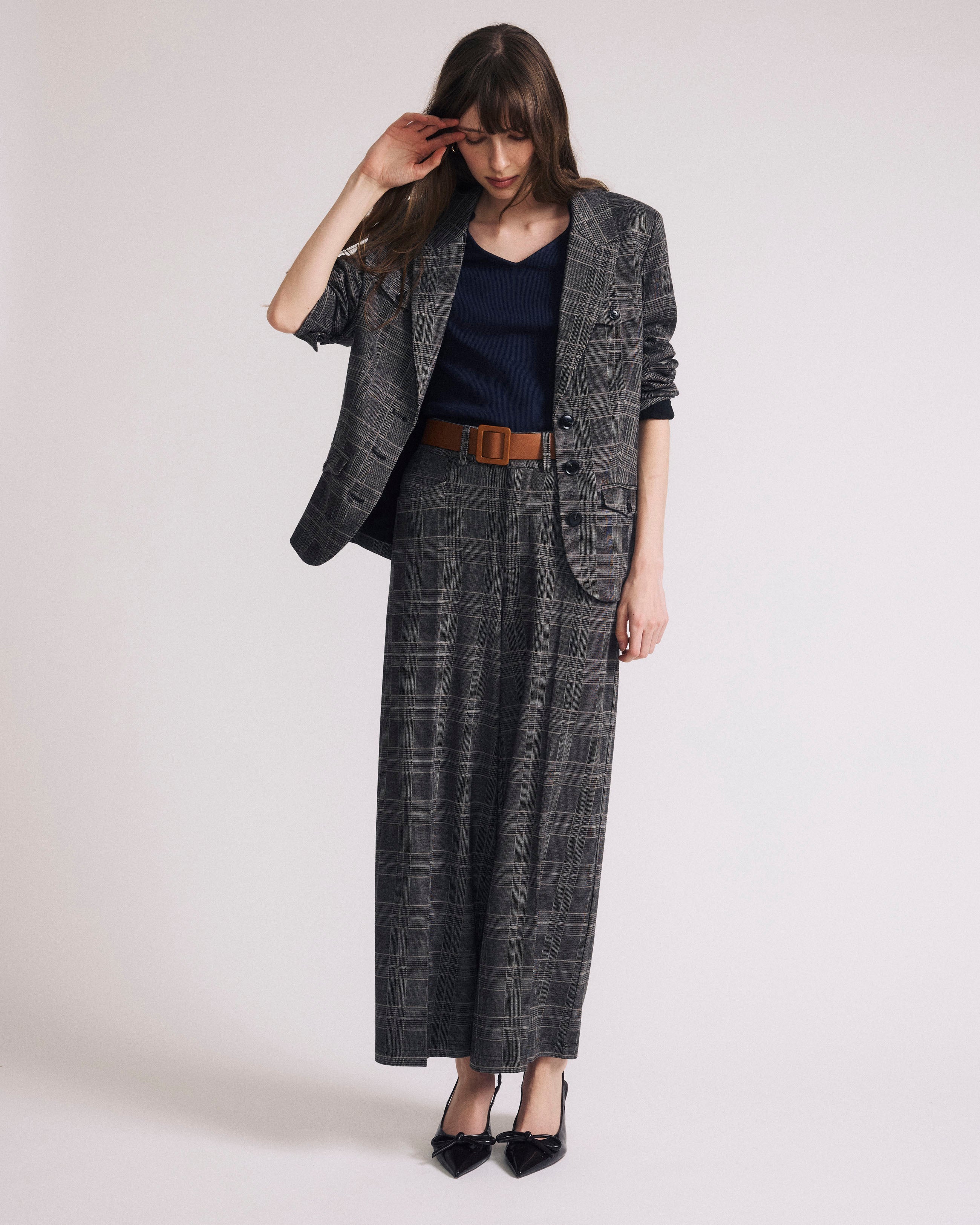 Cropped Wide Leg Ponte Pants - British Plaid
