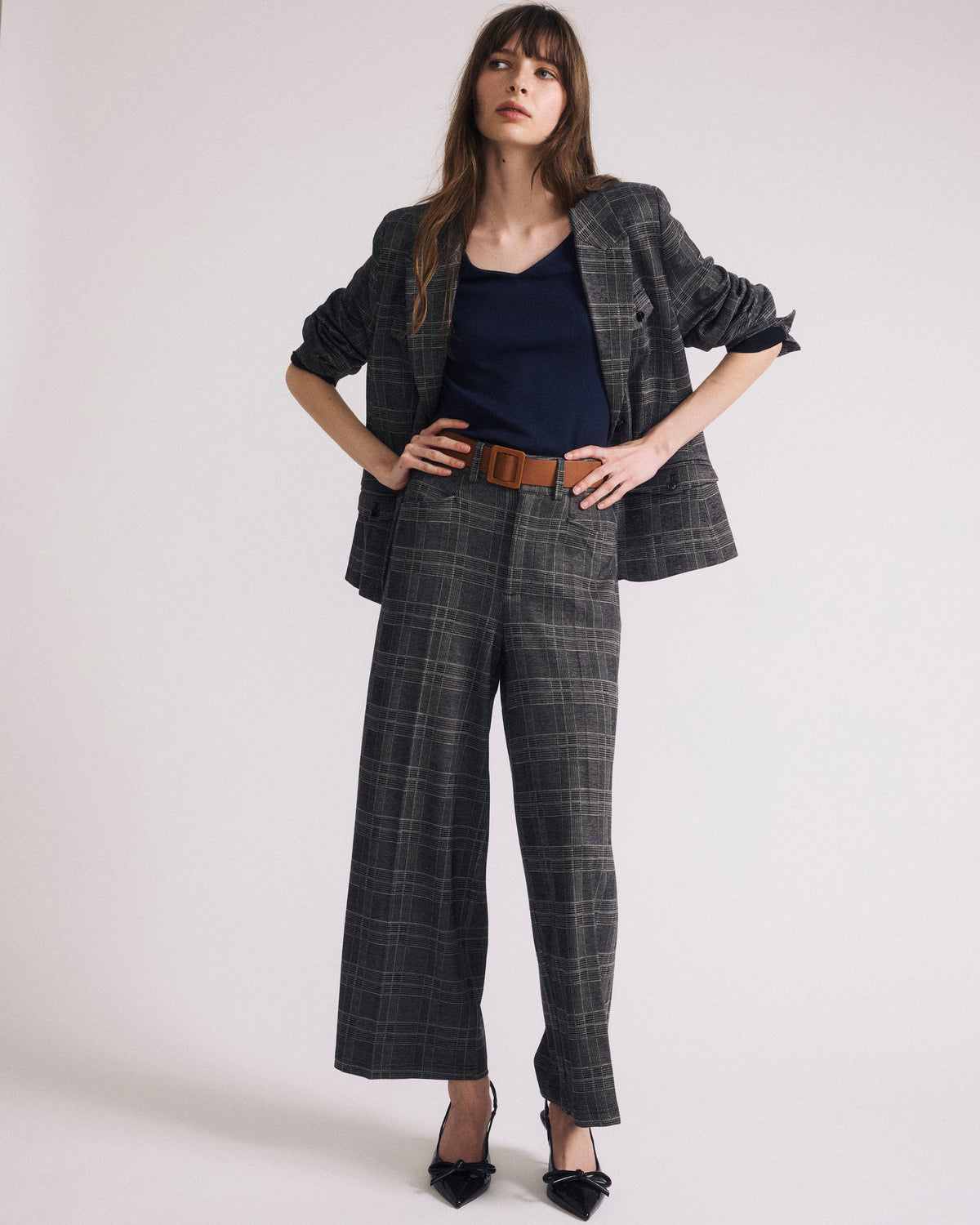 Cropped Wide Leg Ponte Pants - British Plaid