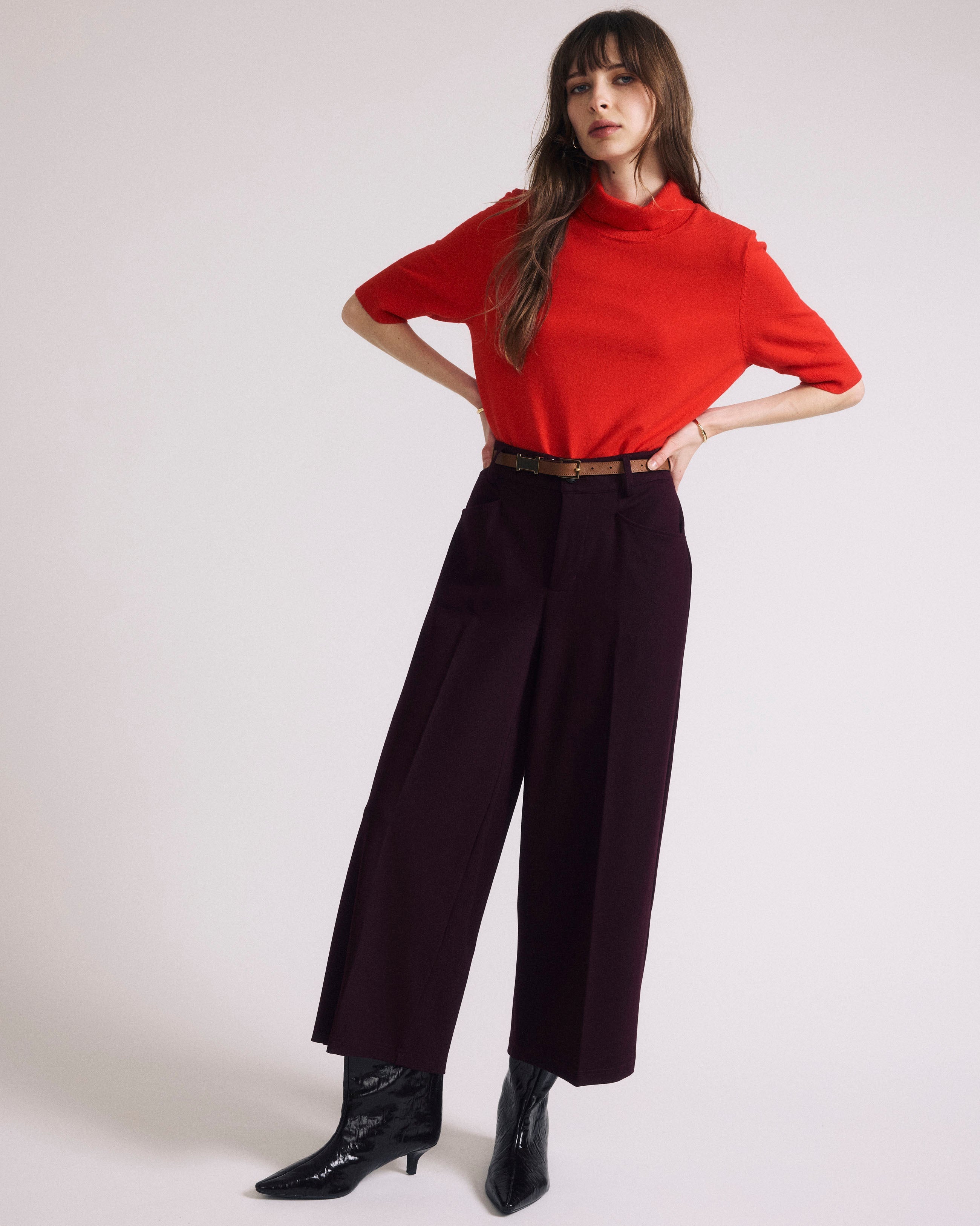 Savvy Fine Knit Turtleneck Sweater Top - Lipstick