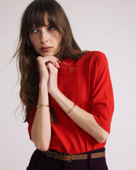 Savvy Fine Knit Turtleneck Sweater Top - Lipstick