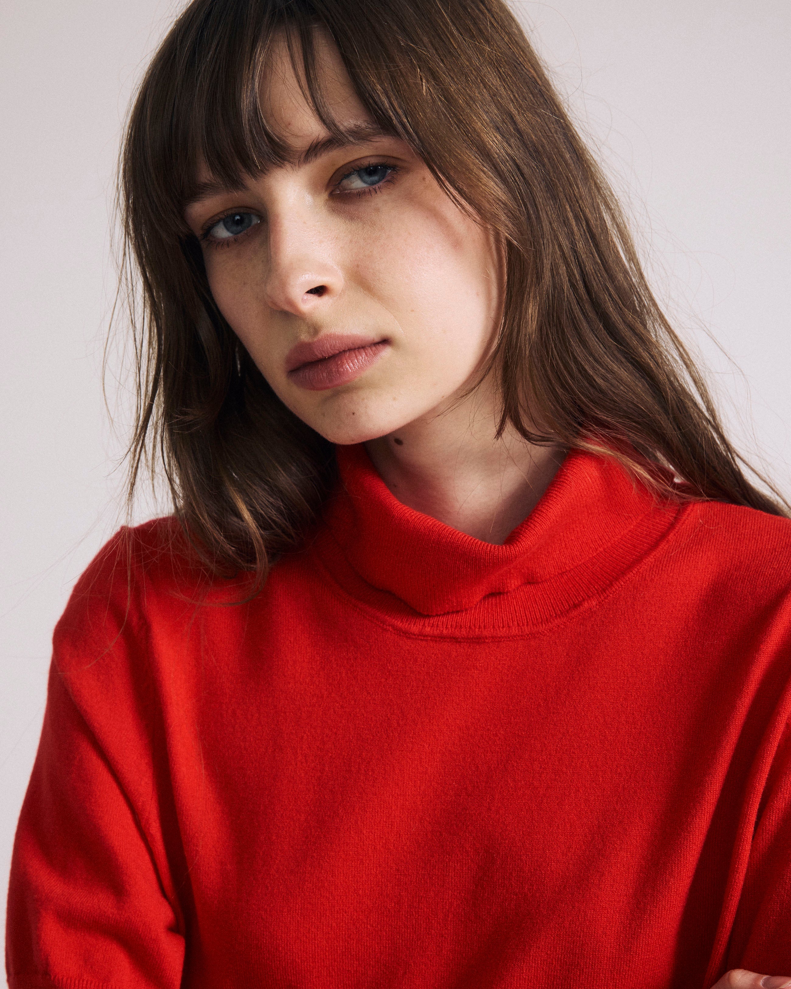 Savvy Fine Knit Turtleneck Sweater Top - Lipstick