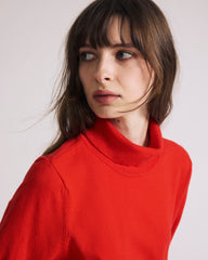 Savvy Fine Knit Turtleneck Sweater Top - Lipstick