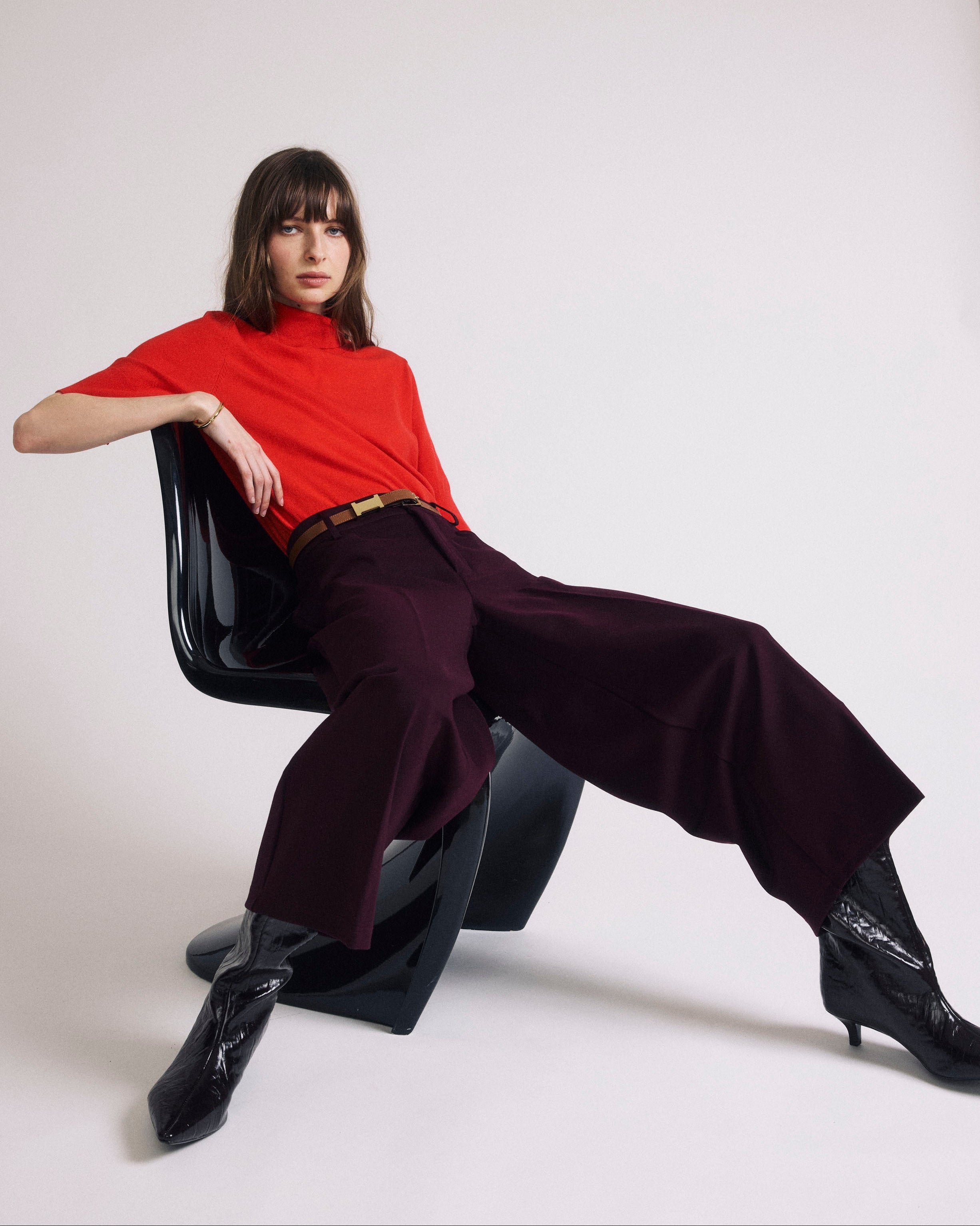 Cropped Wide Leg Ponte Pants - Black Cherry