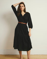 Sorrento Linen Blend Midi Dress - Black