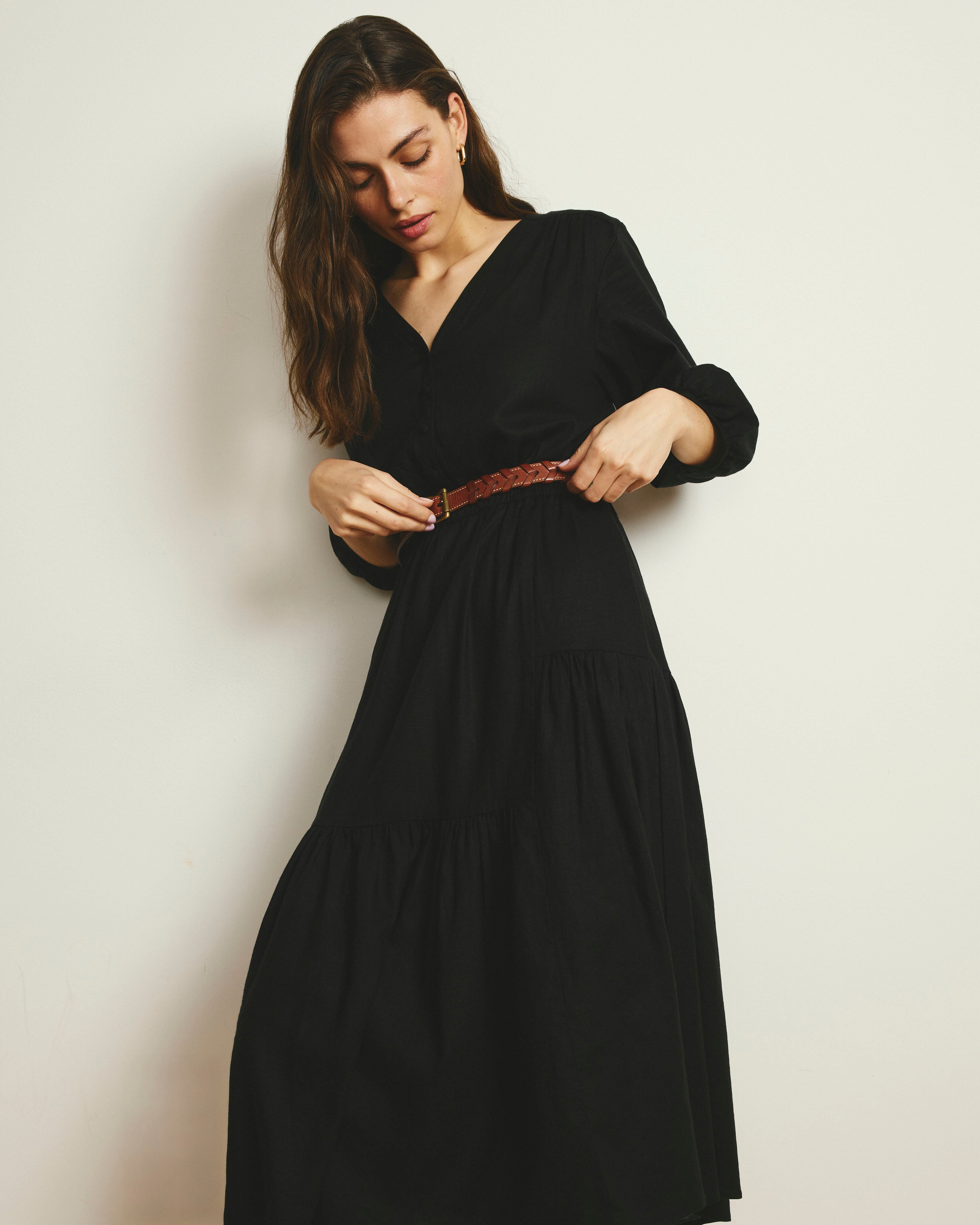 Sorrento Linen Blend Midi Dress - Black