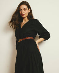 Sorrento Linen Blend Midi Dress - Black