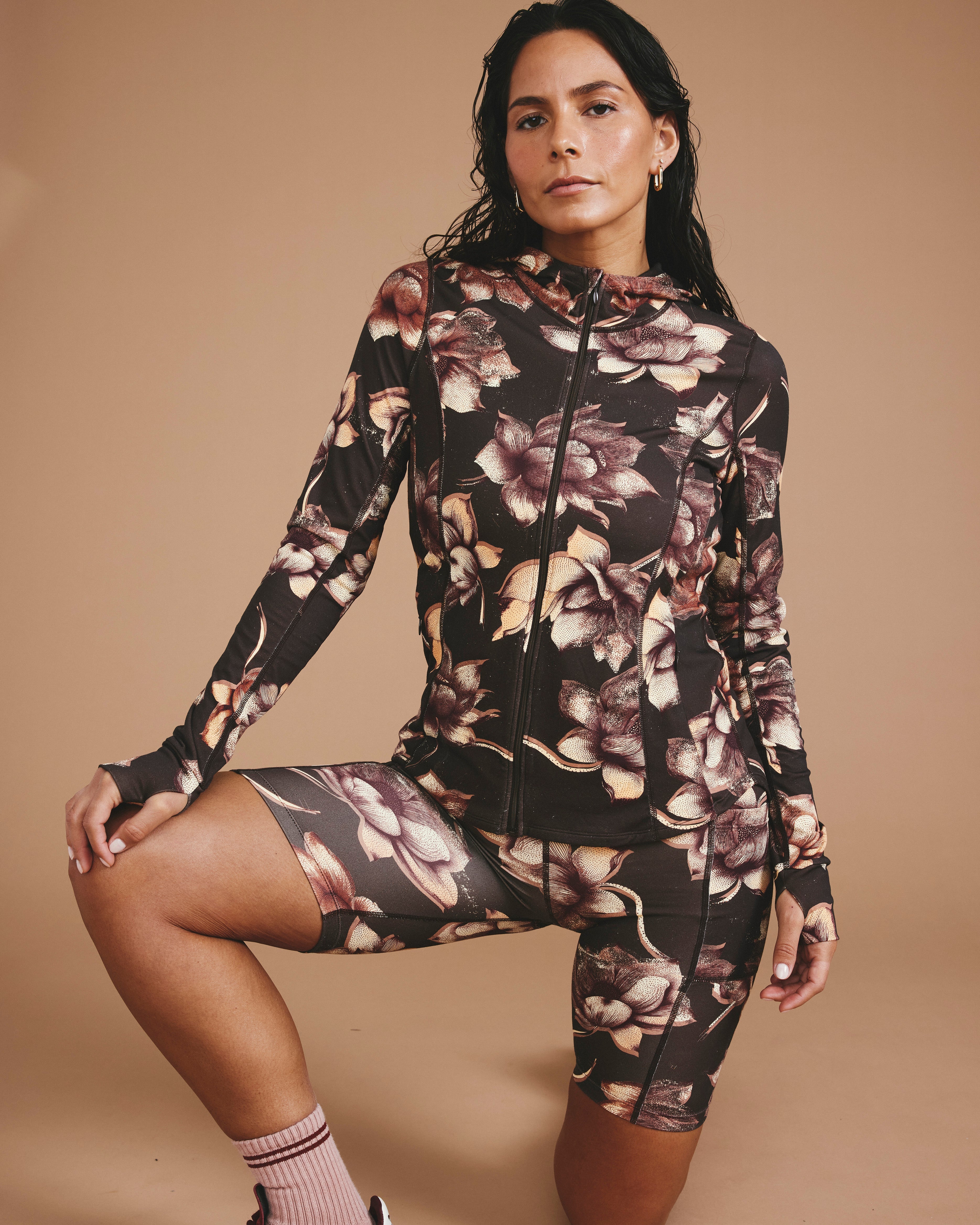 Next-to-Naked Hooded Zip Jacket - Lotus Print