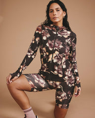 Next-to-Naked Hooded Zip Jacket - Lotus Print