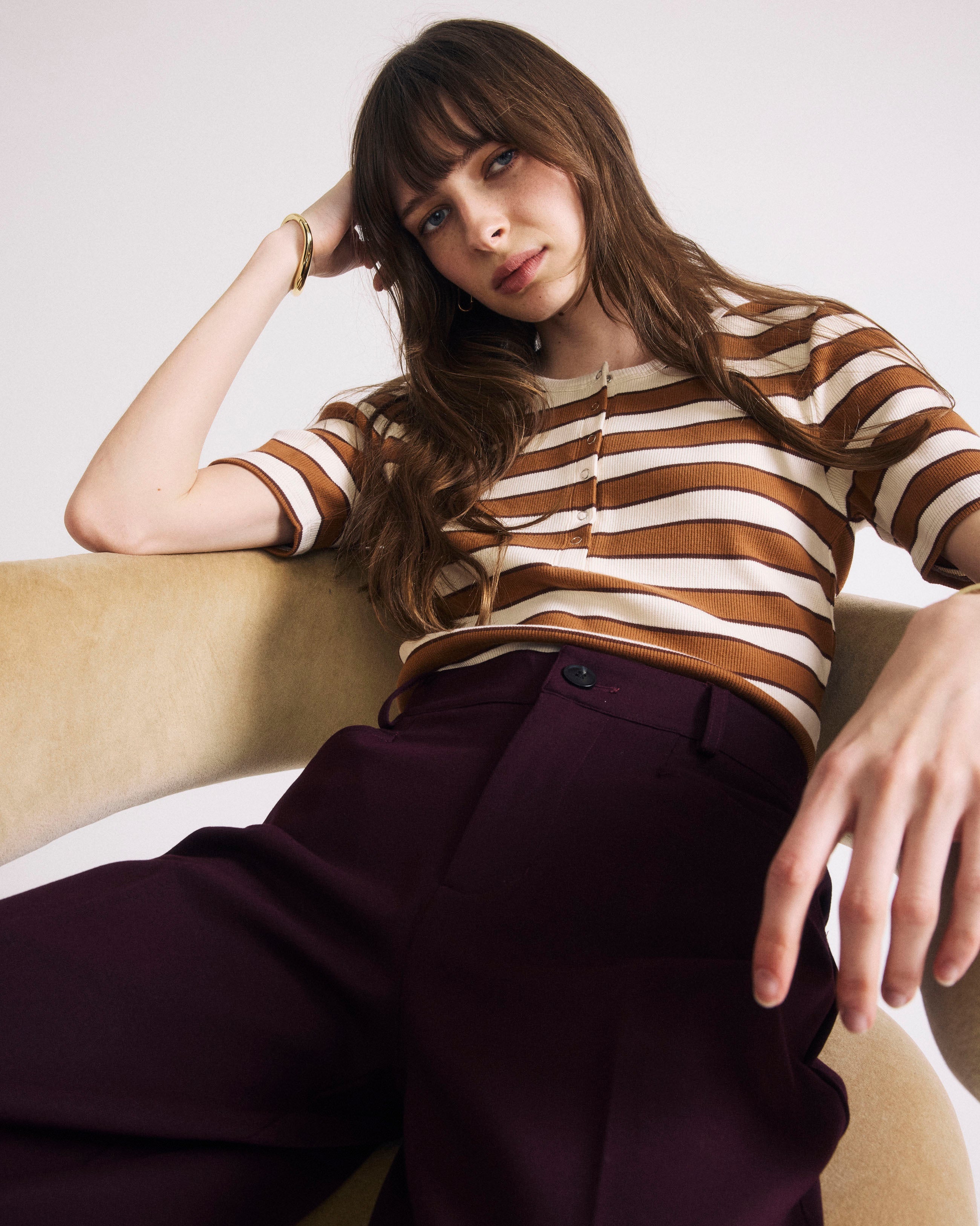 Henley Short Sleeve Ribbed Tee - Baker Street Stripe