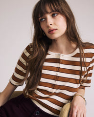 Henley Short Sleeve Ribbed Tee - Baker Street Stripe