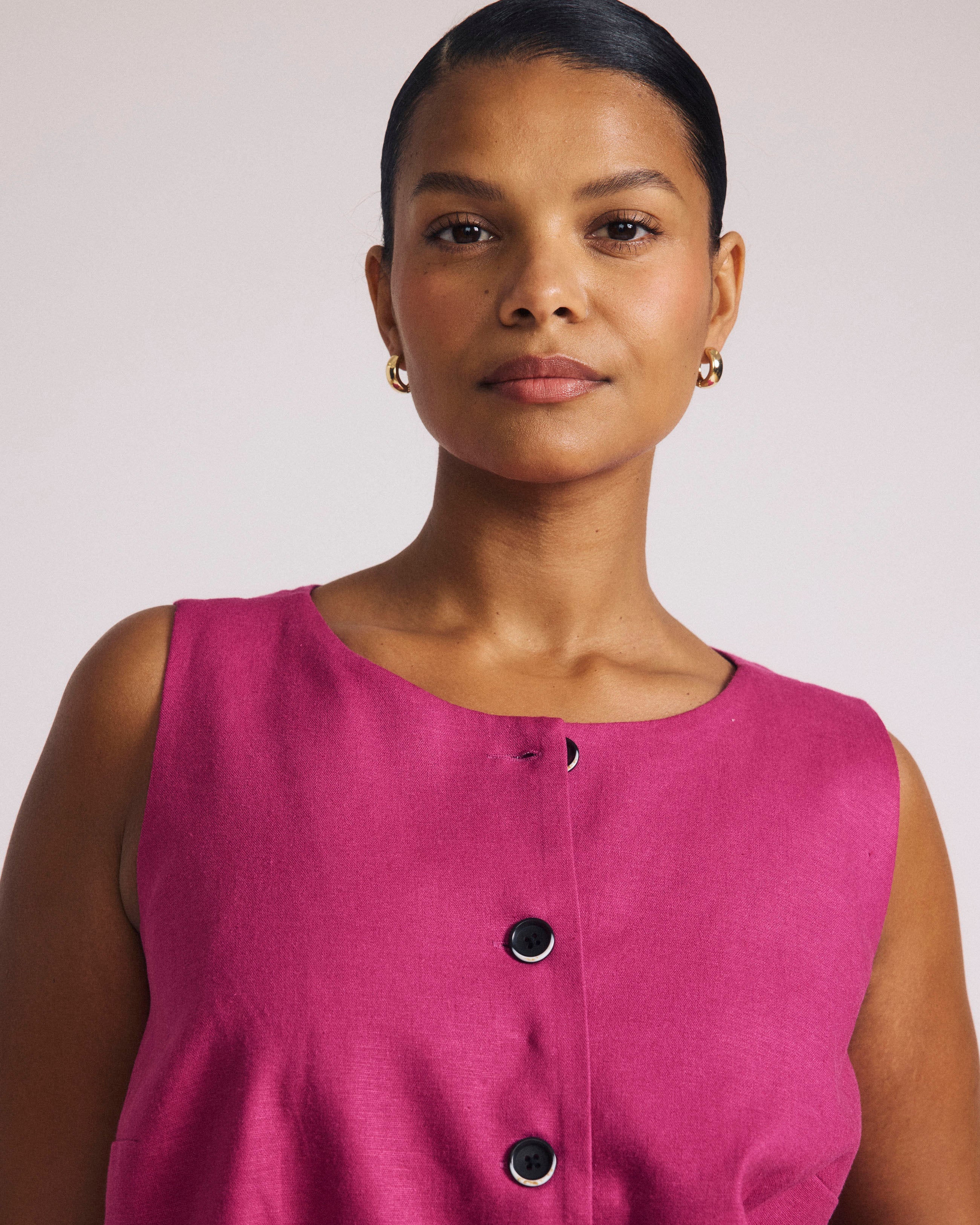 Tamsin Stretch Linen Blend Vest - Hyper Pink