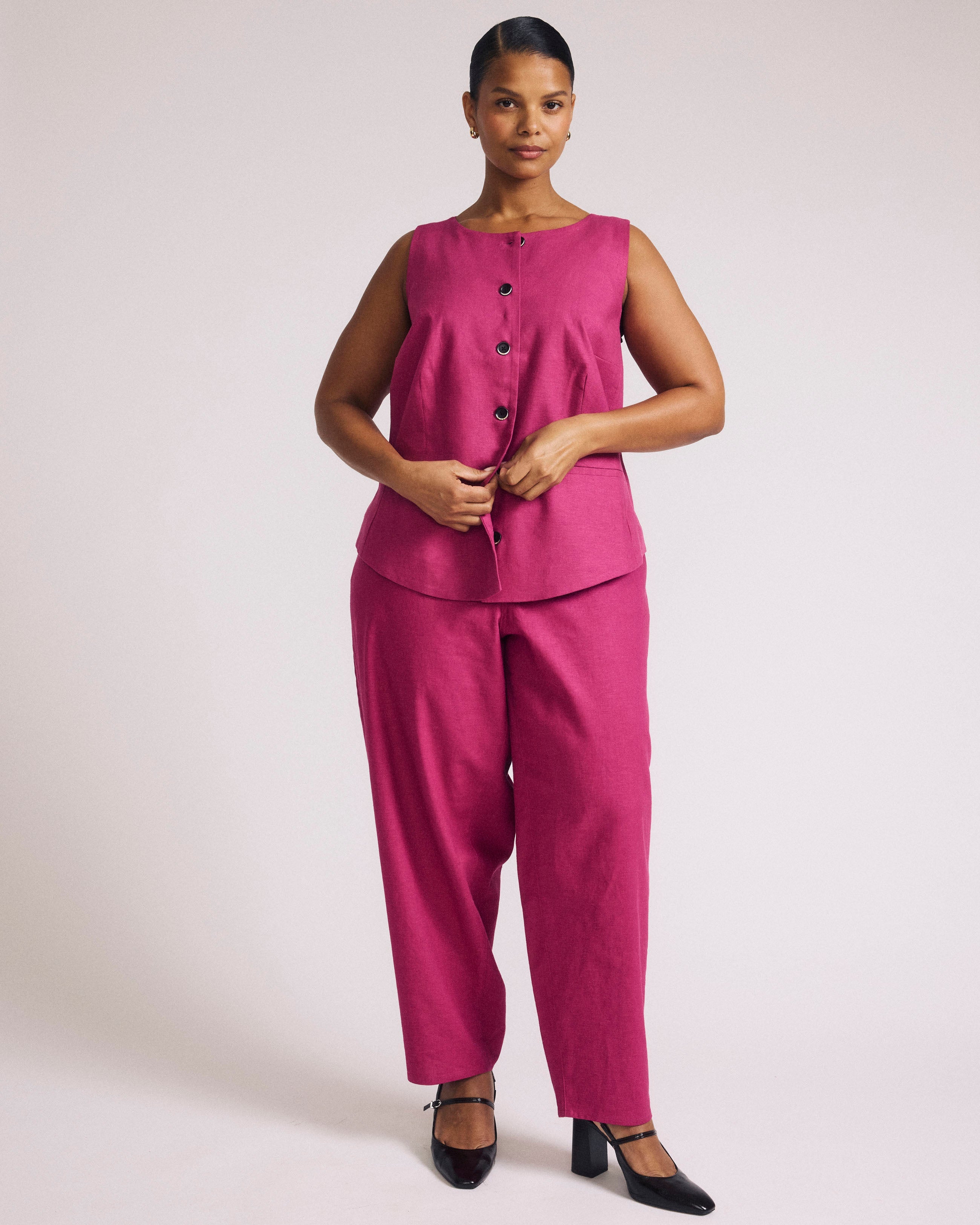 Tamsin Stretch Linen Blend Vest - Hyper Pink