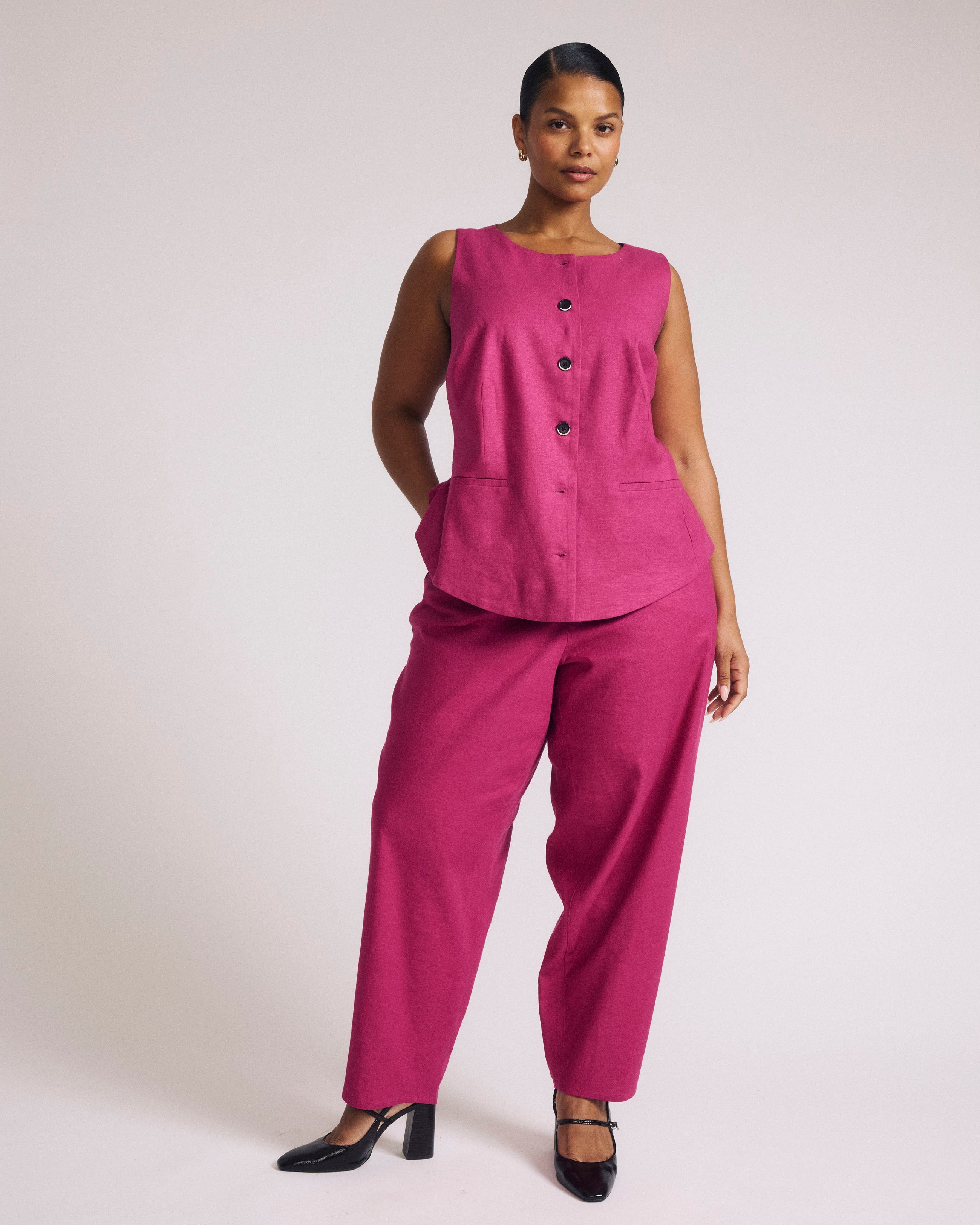 Lou Barrel Leg Linen Blend Pants - Hyper Pink
