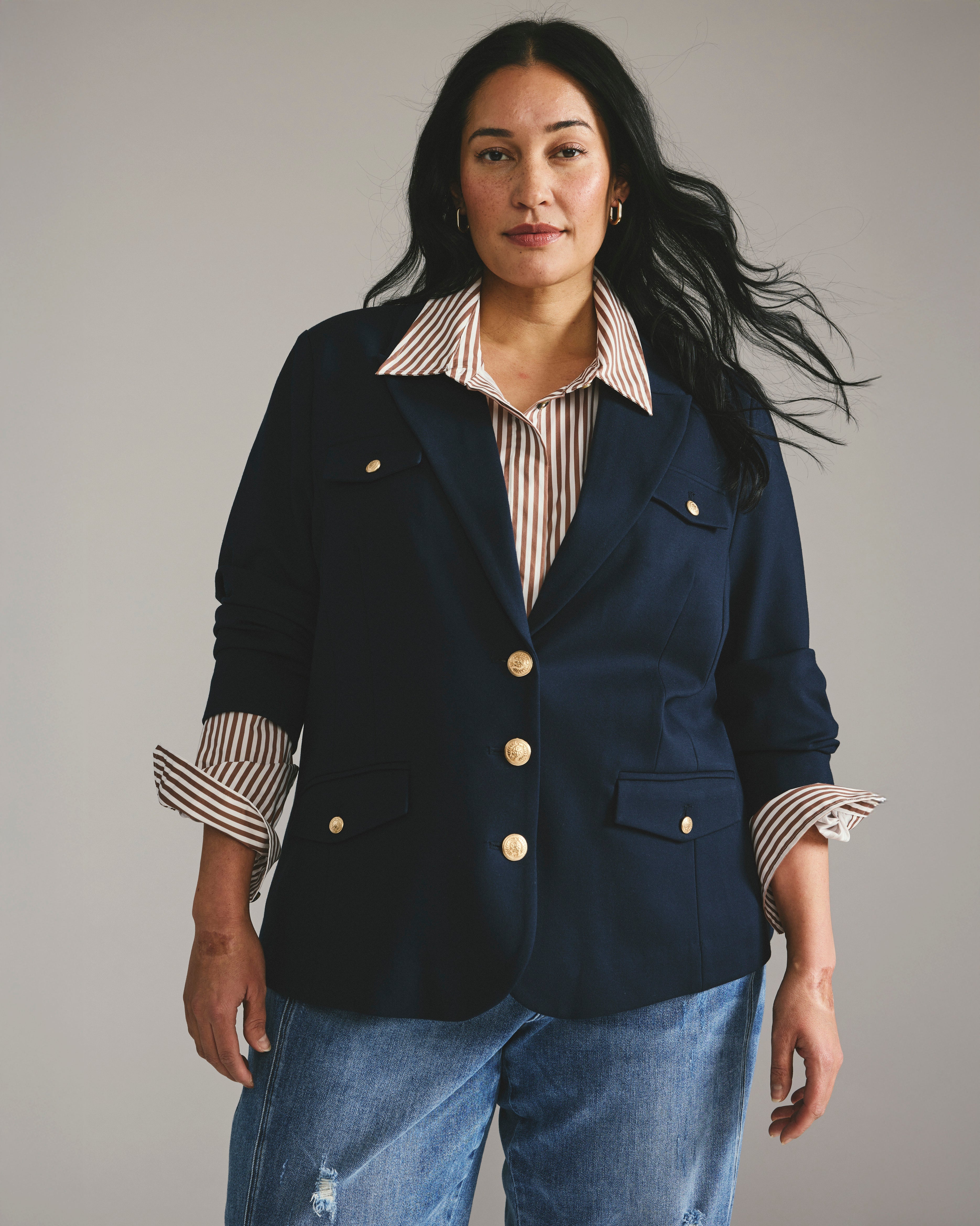 4 Pocket Ponte Blazer - Navy with Gold Buttons