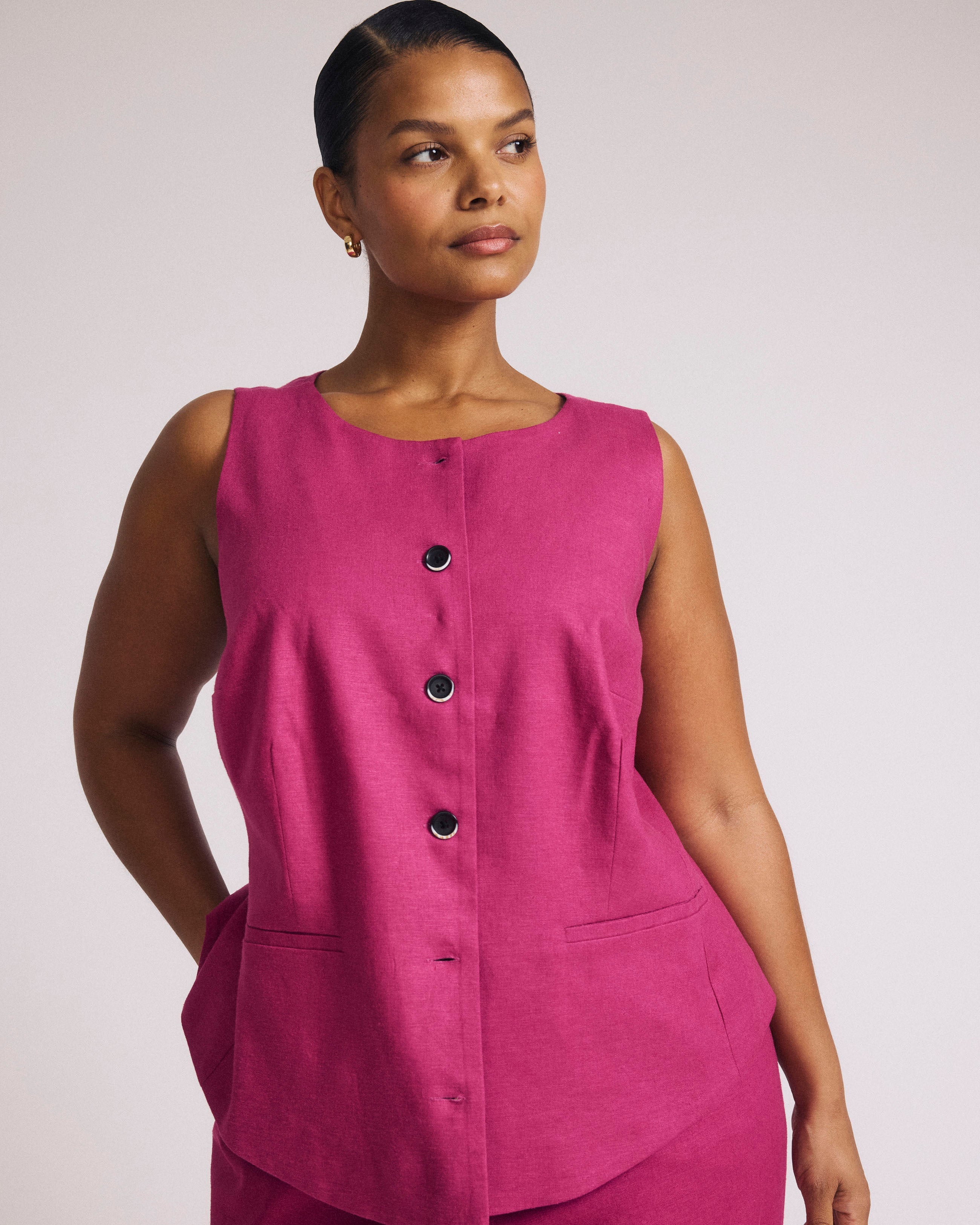 Tamsin Stretch Linen Blend Vest - Hyper Pink