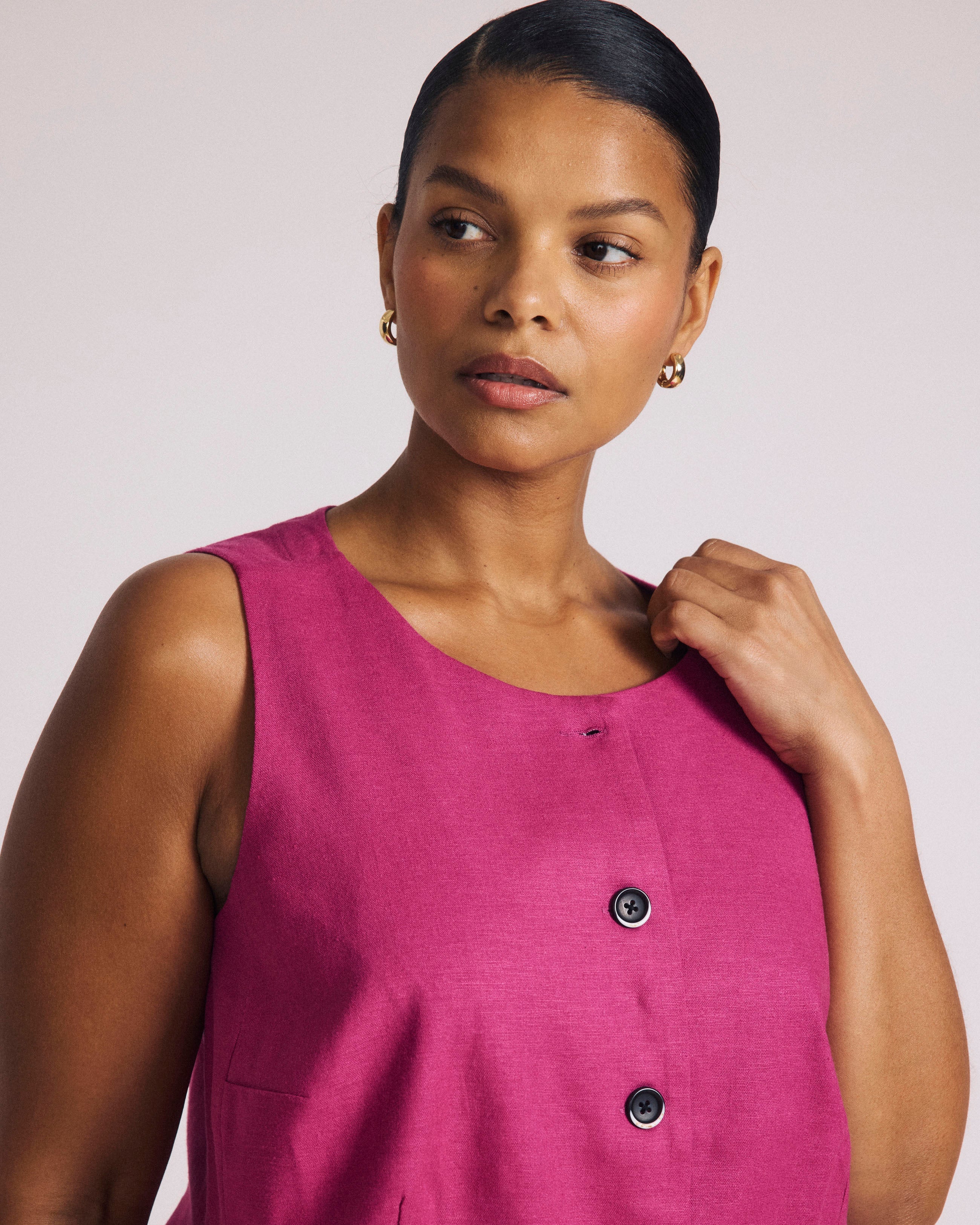 Tamsin Stretch Linen Blend Vest - Hyper Pink