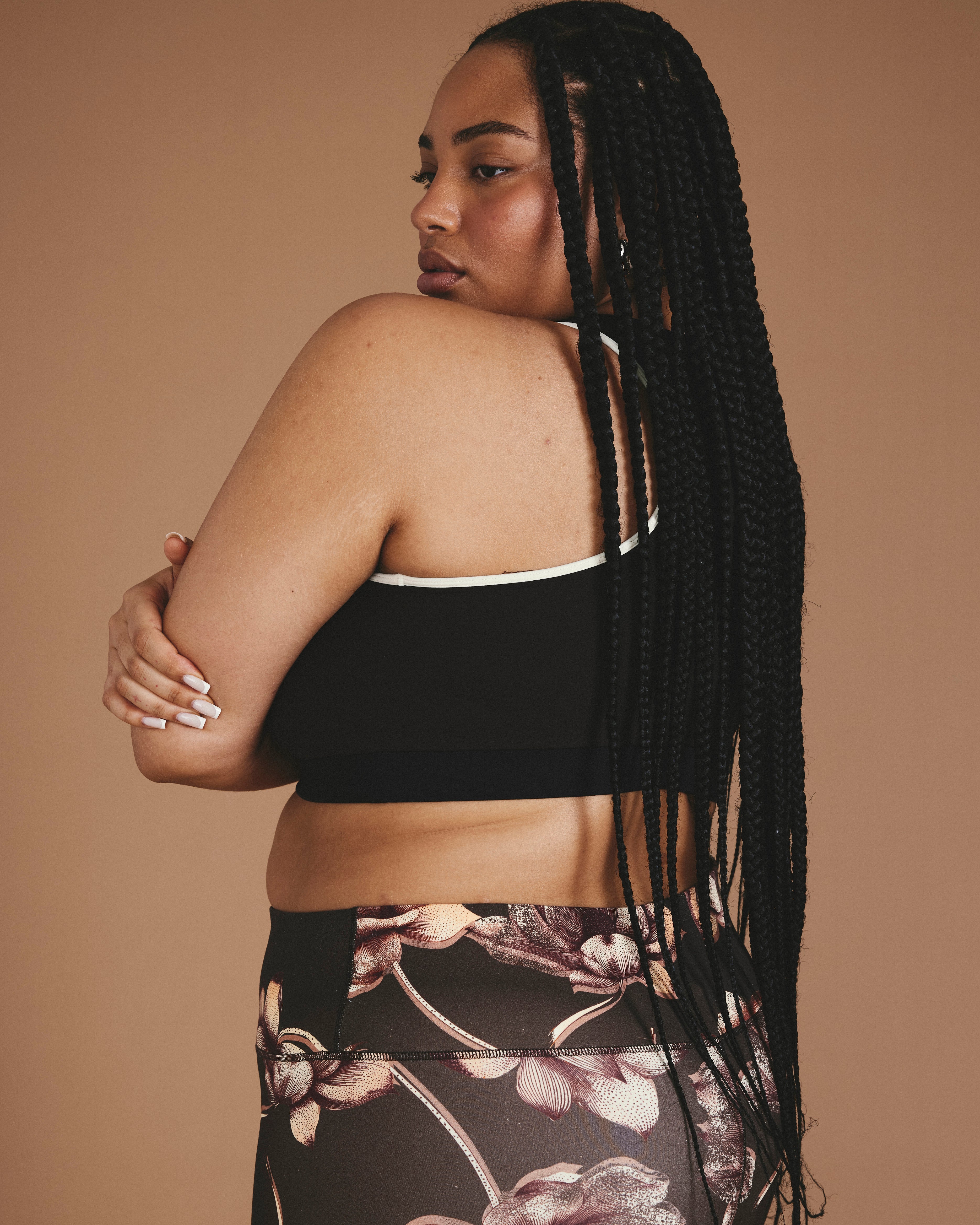 Next-to-Naked Racerback Sports Bra - Deep Brown/Dove Wing Trim