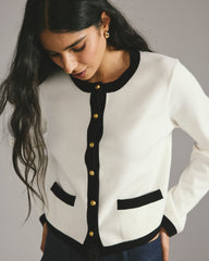Gabrielle Button-Front Cardigan - Cream with Black Accents