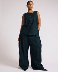 Tamsin Stretch Linen Blend Vest - Forest Green