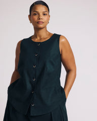Tamsin Stretch Linen Blend Vest - Forest Green