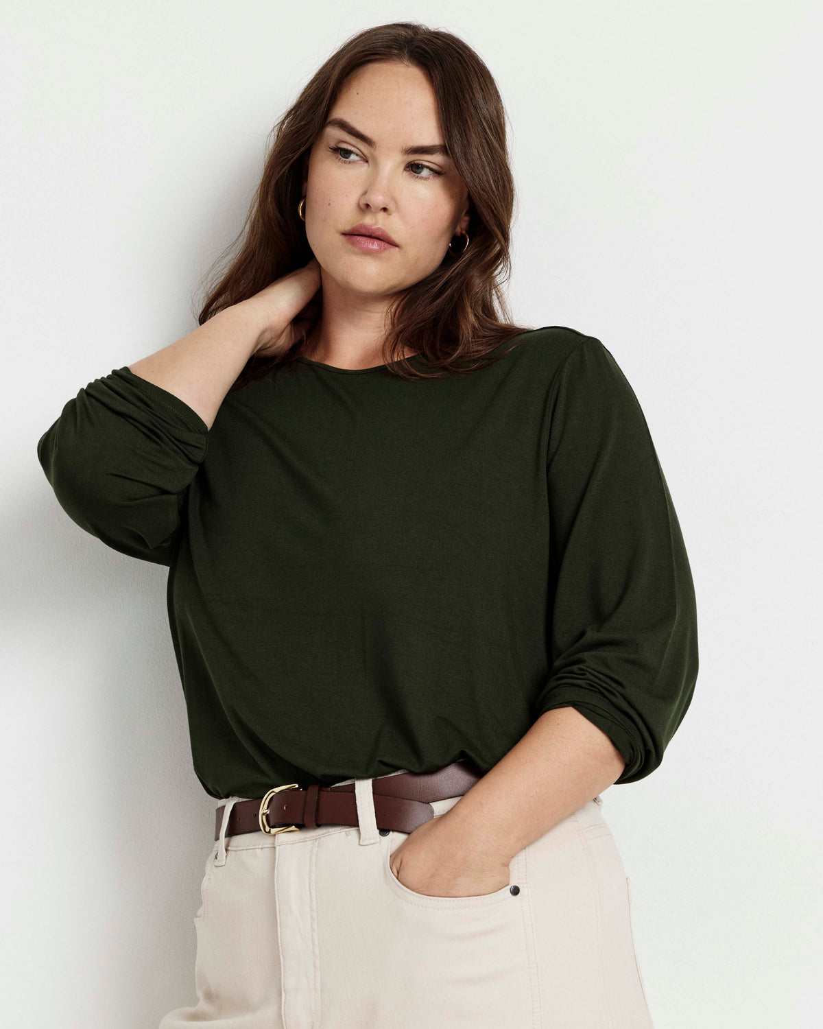 Joan Liquid Jersey Long Sleeve Top - Coratina Green