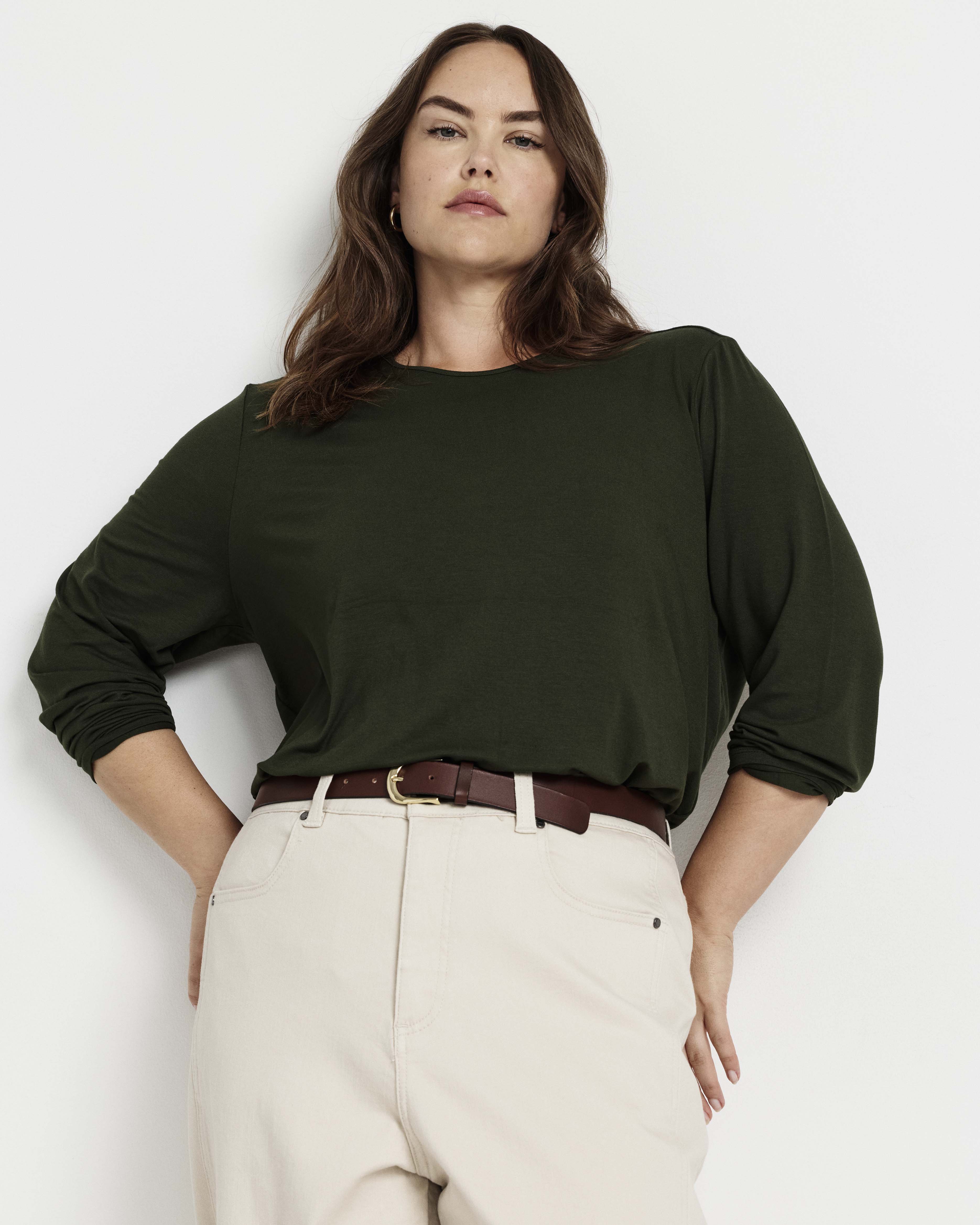 Joan Liquid Jersey Long Sleeve Top - Coratina Green
