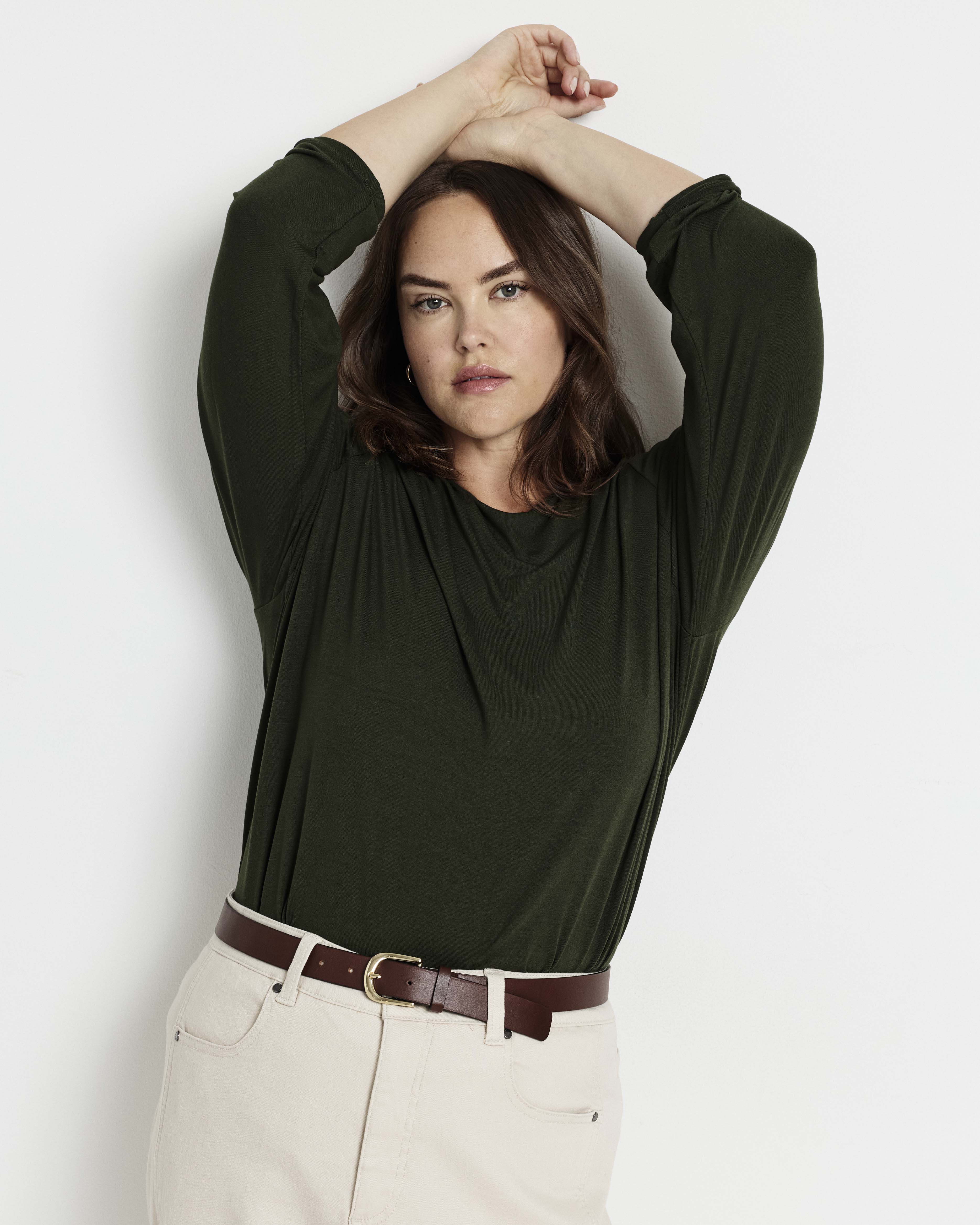 Joan Liquid Jersey Long Sleeve Top - Coratina Green