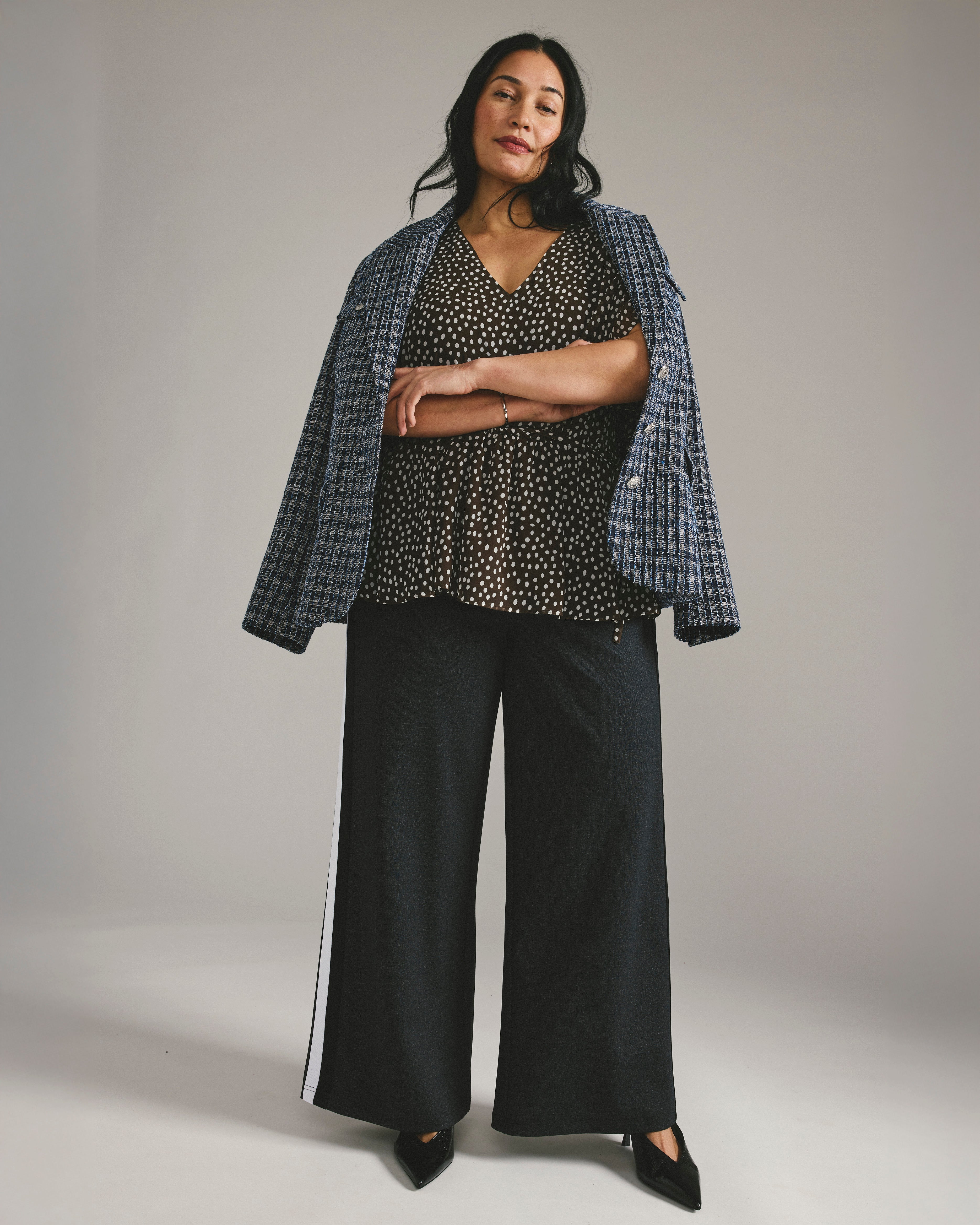 PowerPonte Denim Stephanie Pants - Charcoal with Black/White Stripe