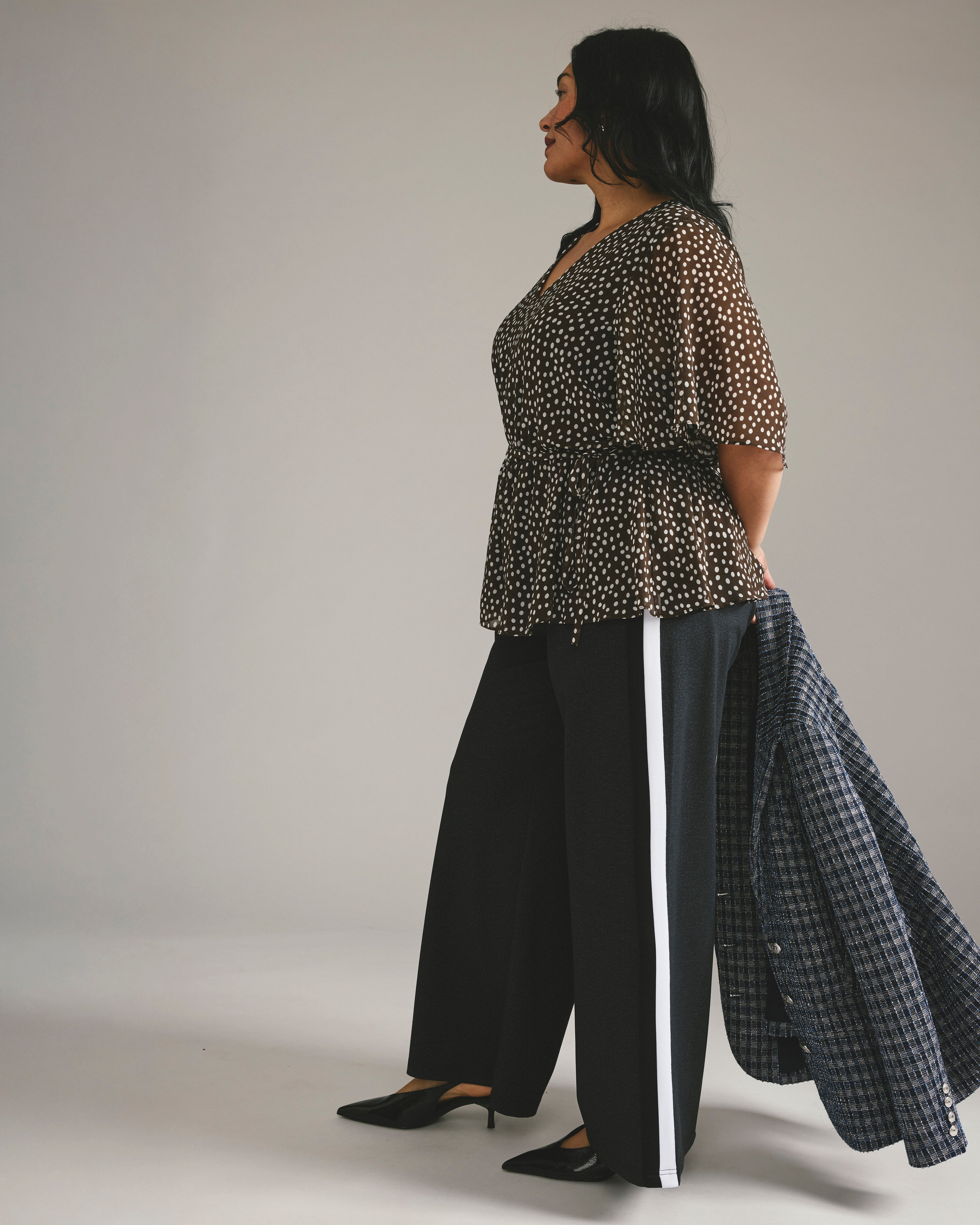 PowerPonte Denim Stephanie Pants - Charcoal with Black/White Stripe