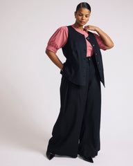Palais Stretch Linen Blend Wide Leg Pant - Black