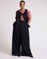 Palais Stretch Linen Blend Wide Leg Pant - Black