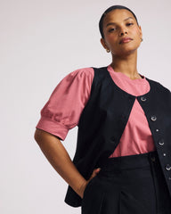 Tamsin Stretch Linen Blend Vest - Black