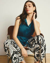 Cosma Barrel Leg Linen Blend Pants - Vine Print