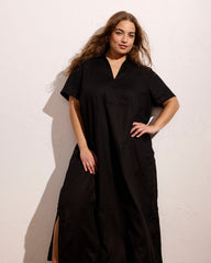 Padma Polo Neck Linen Blend Dress - Black