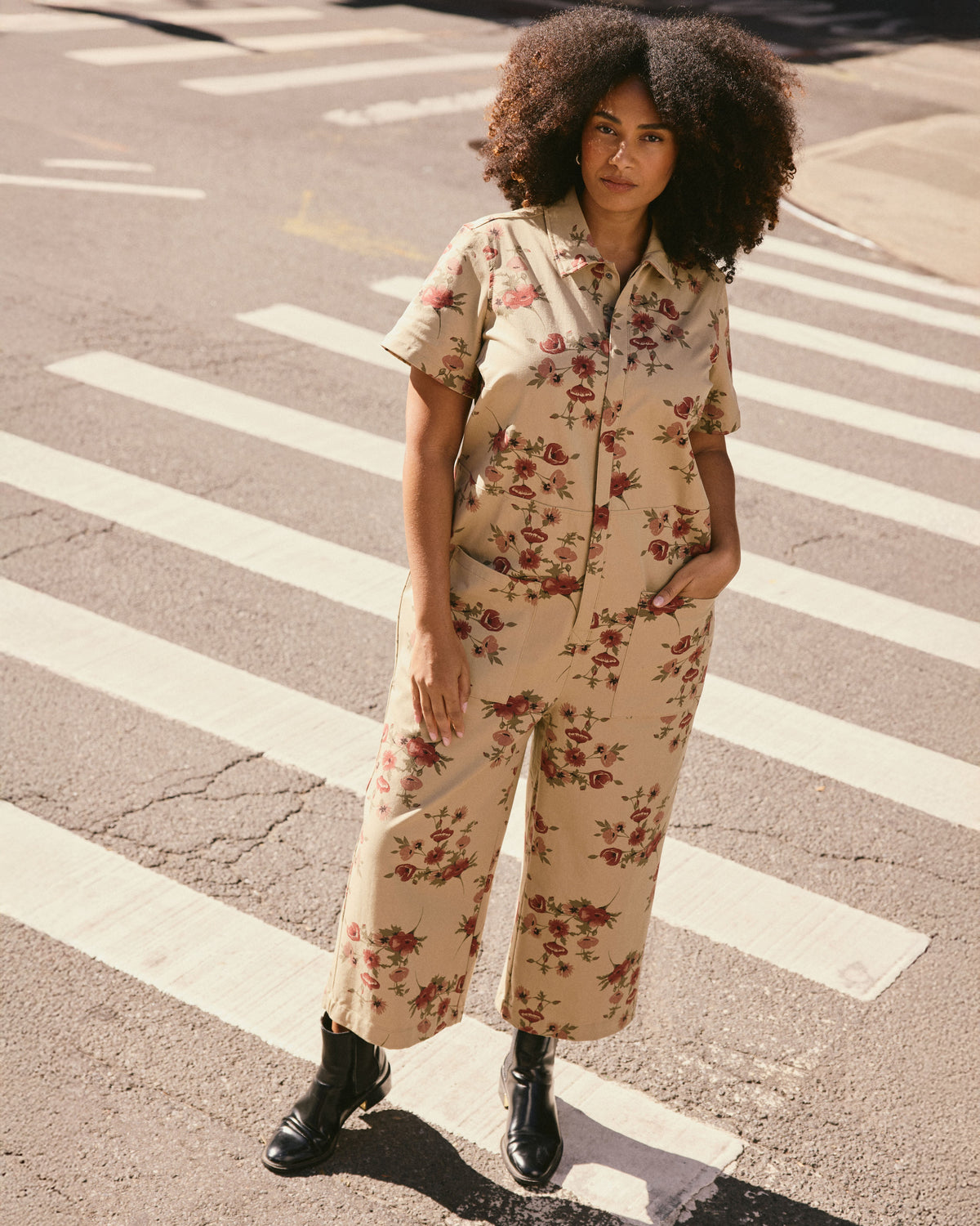 Kate Stretch Cotton Twill Jumpsuit - Wild Flower Bouquet Print